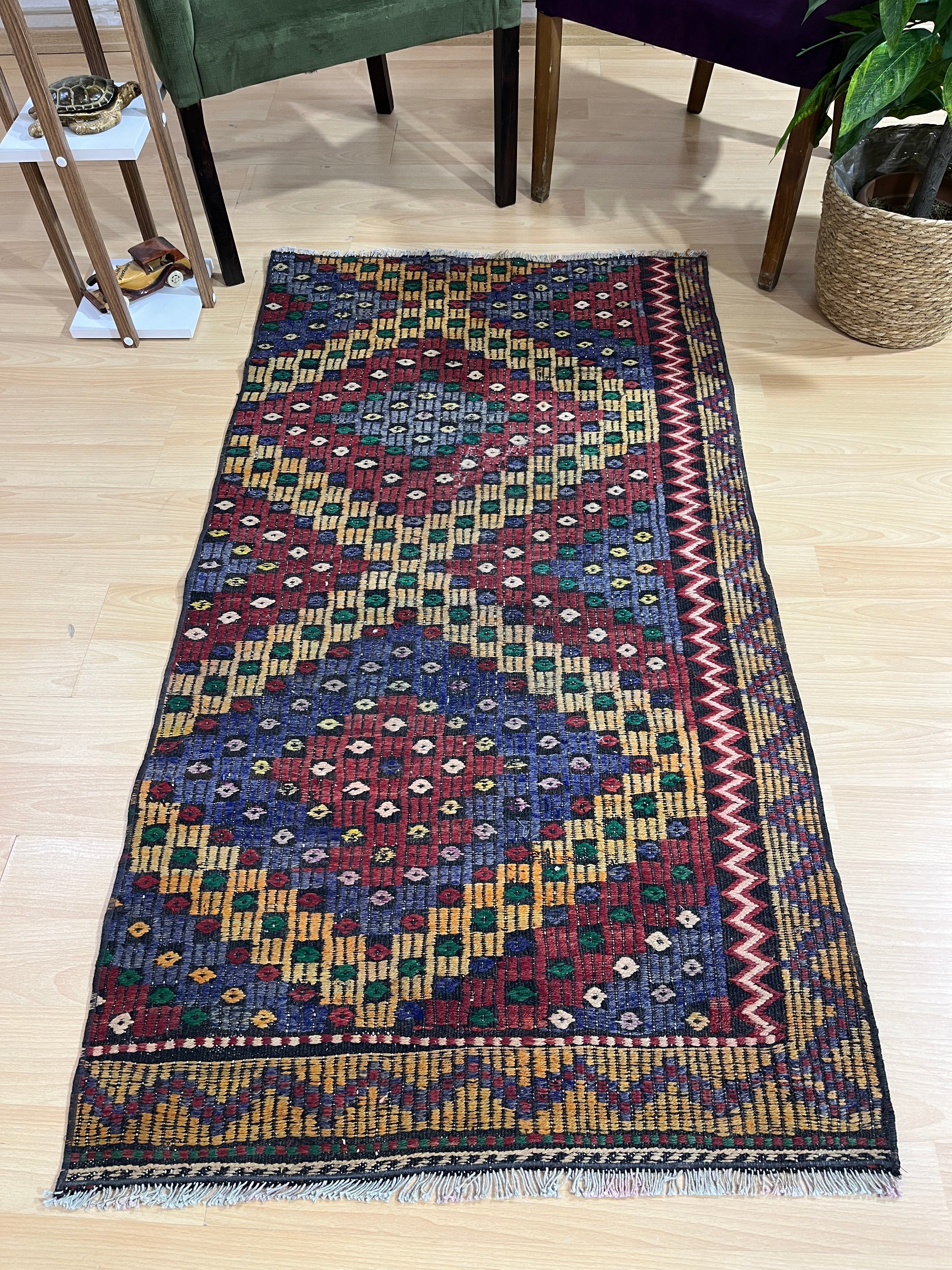 El Dokuma Anadolu Kök Boya Yün Kilim