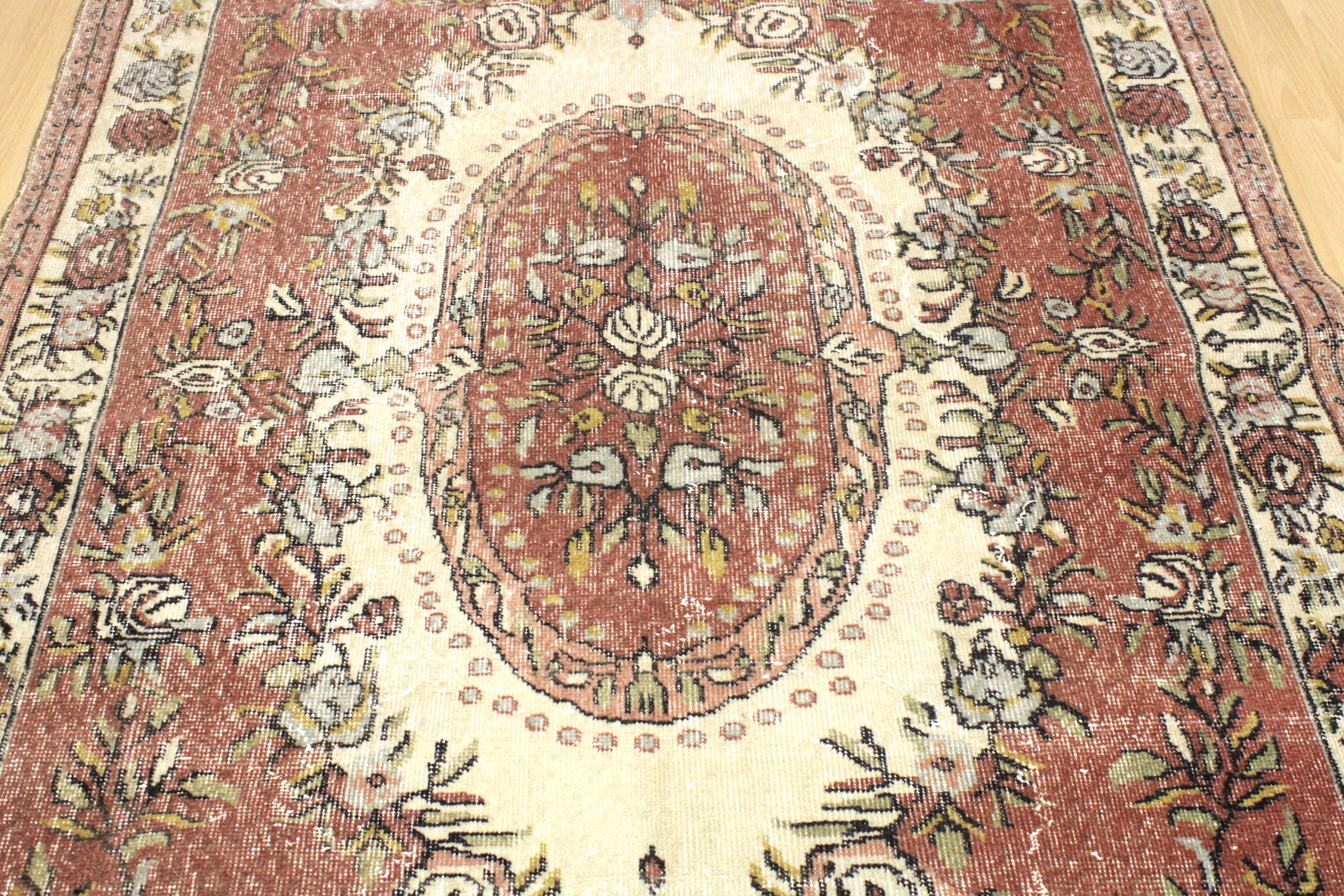 Turkish Vintage Hand-Knotted Wool Rug