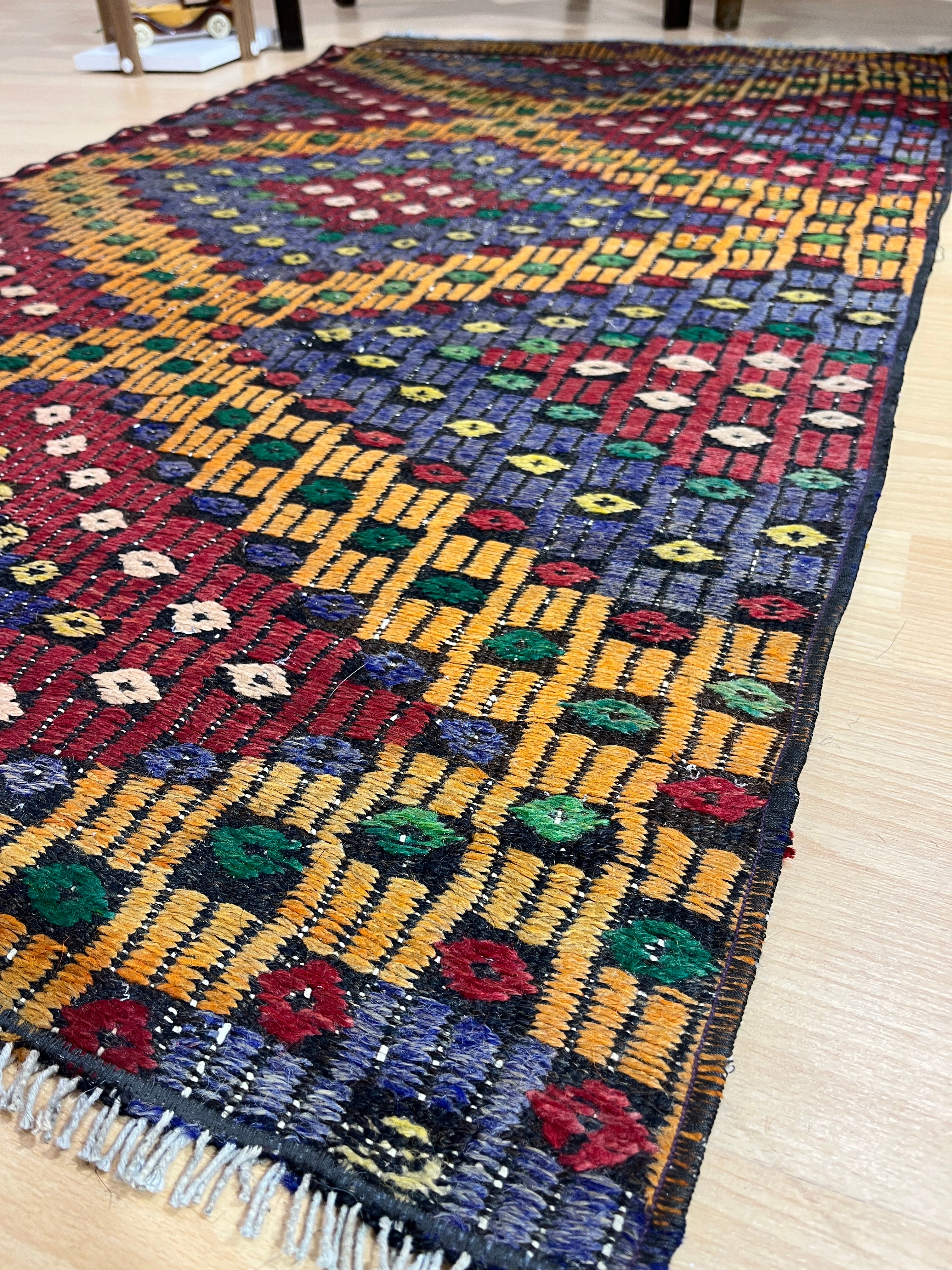 El Dokuma Anadolu Kök Boya Yün Kilim