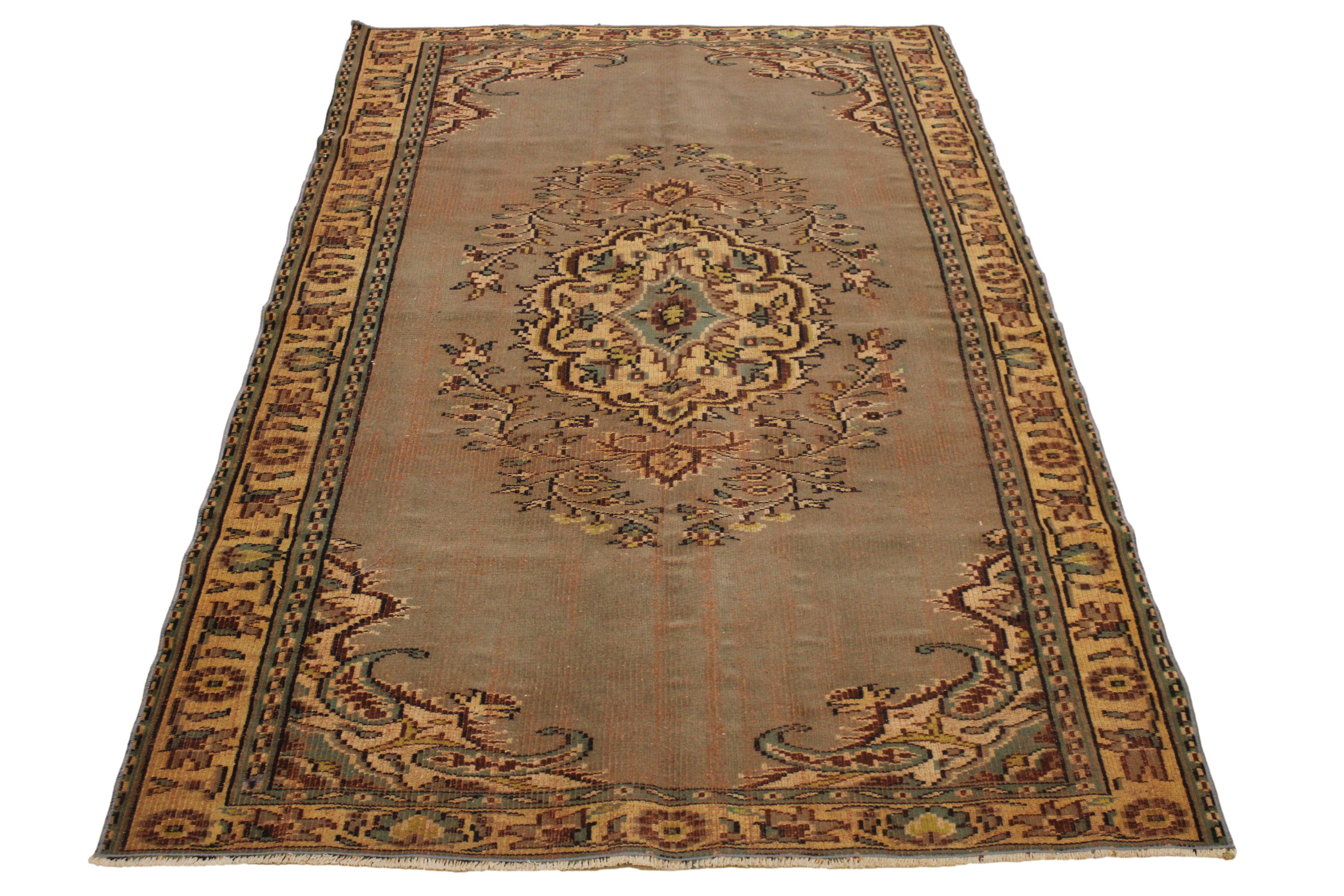 Turkish Vintage Hand-Knotted Wool Rug