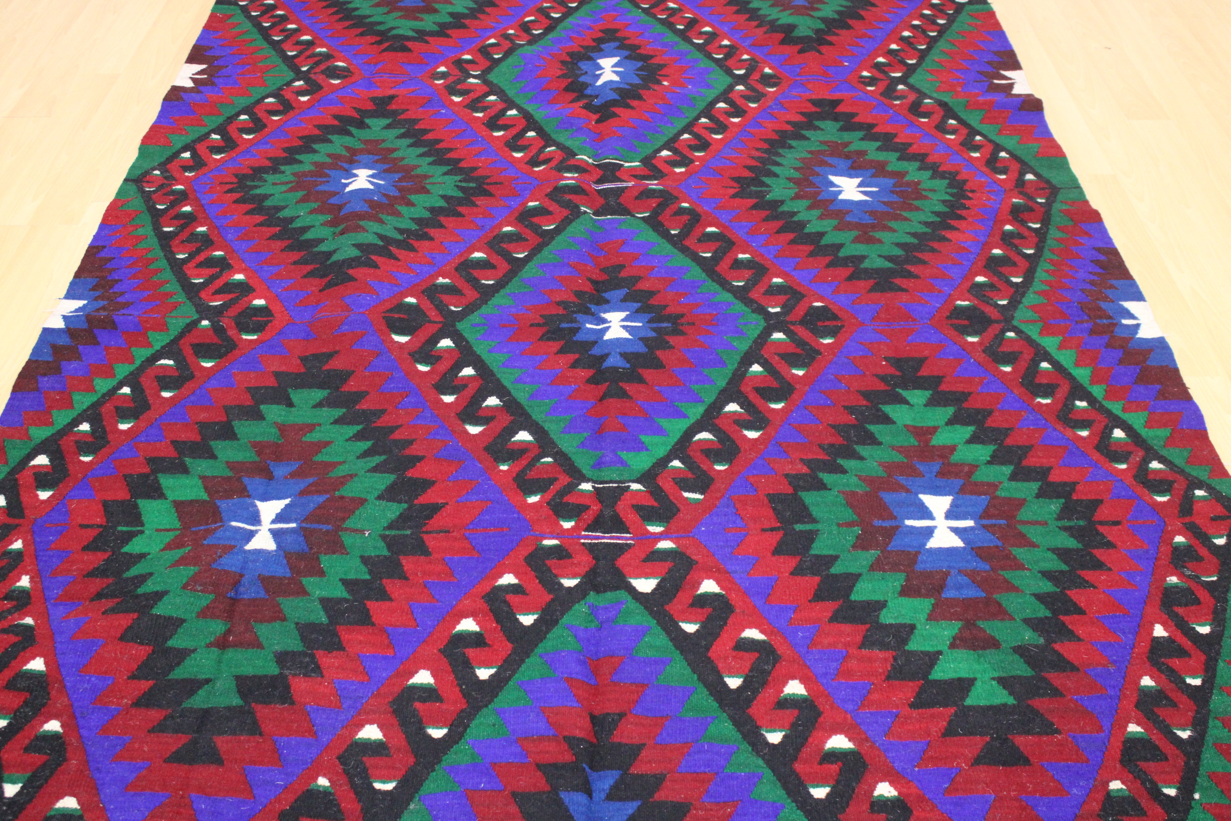 El Dokuma Anadolu Kök Boya Yün Kilim