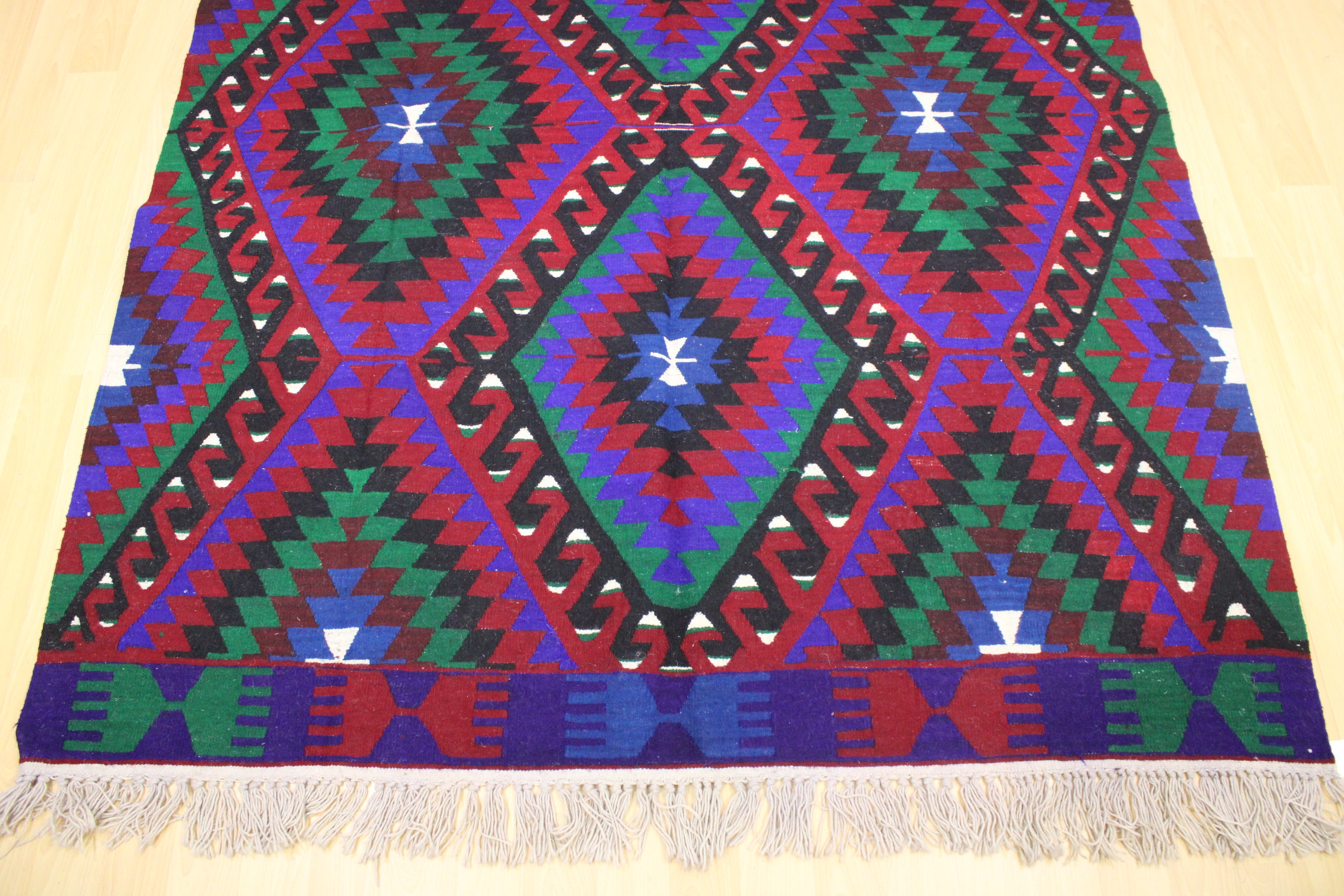 El Dokuma Anadolu Kök Boya Yün Kilim