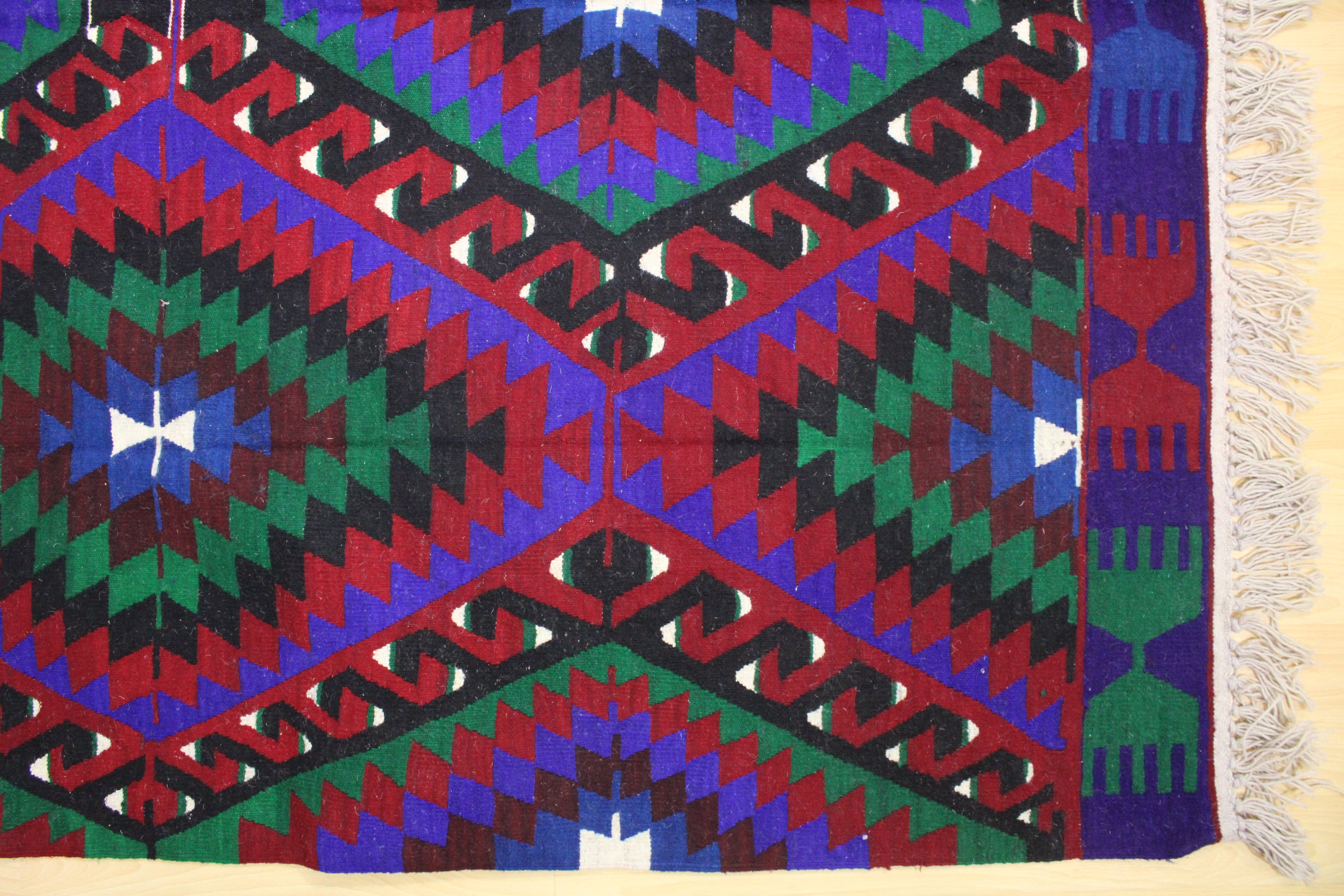 El Dokuma Anadolu Kök Boya Yün Kilim