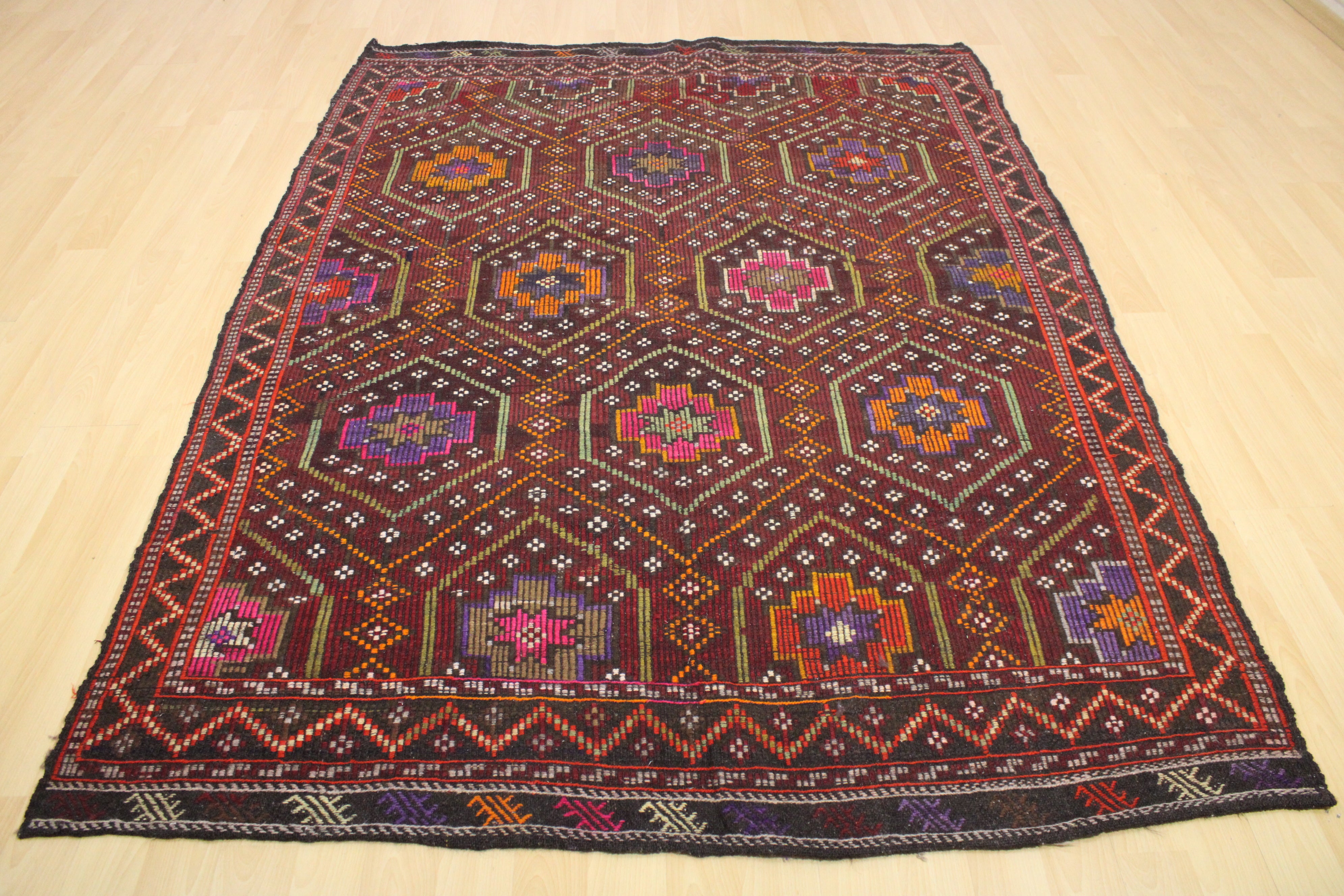 El Dokuma Anadolu Kök Boya Yün Kilim