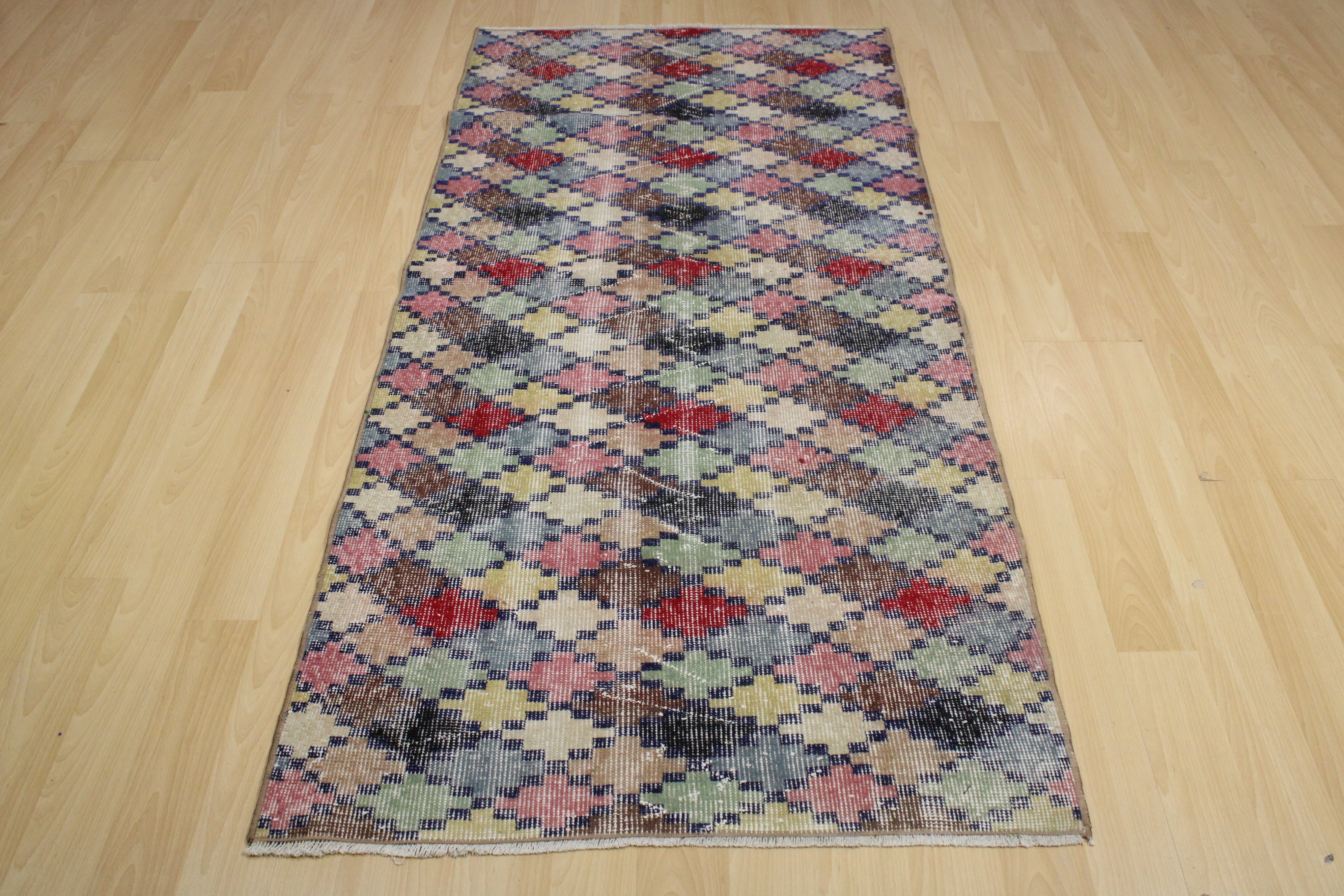 Turkish Vintage Hand-Knotted Wool Rug