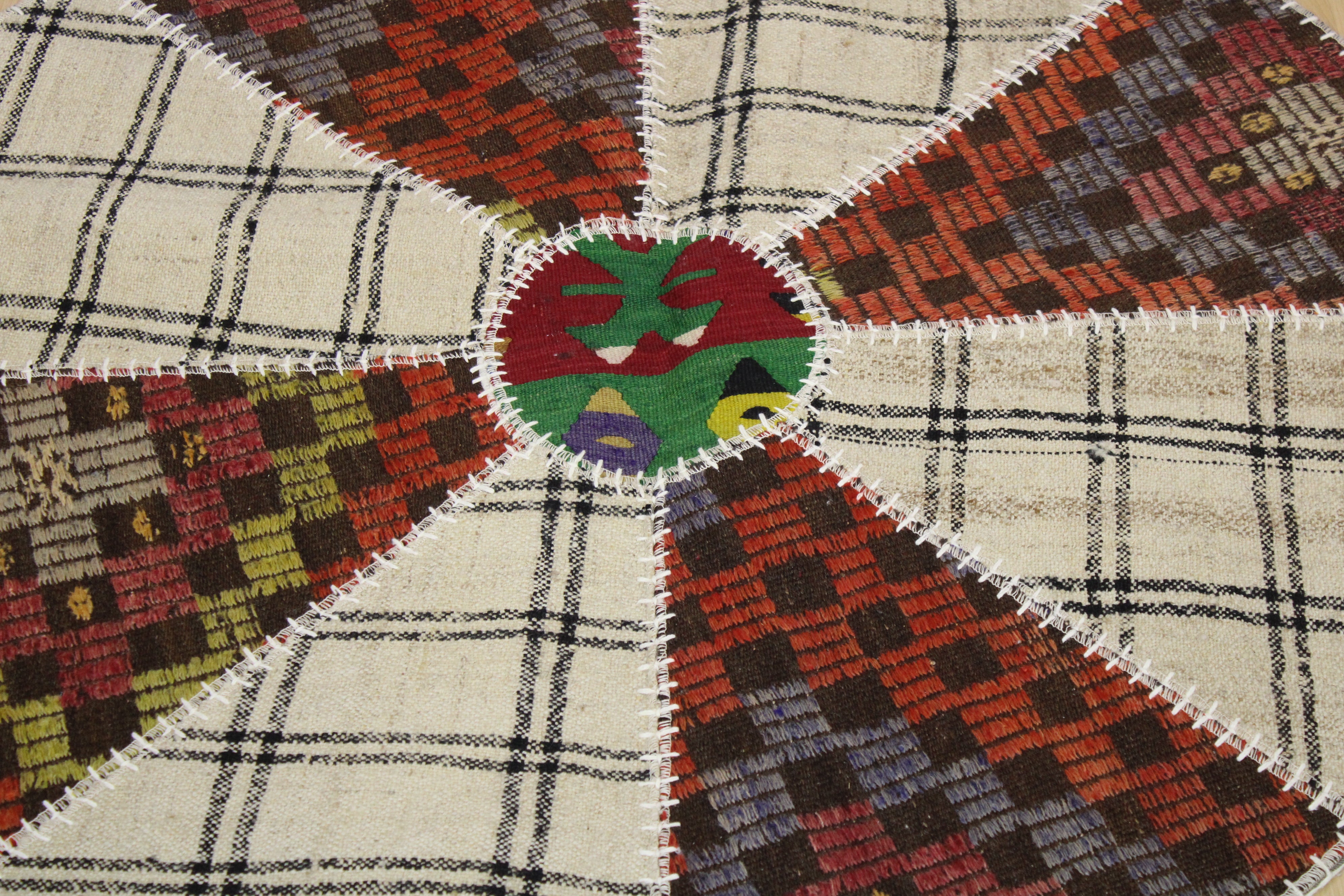 Turkish Patchwork Hand-Knotted Wool Round Rug