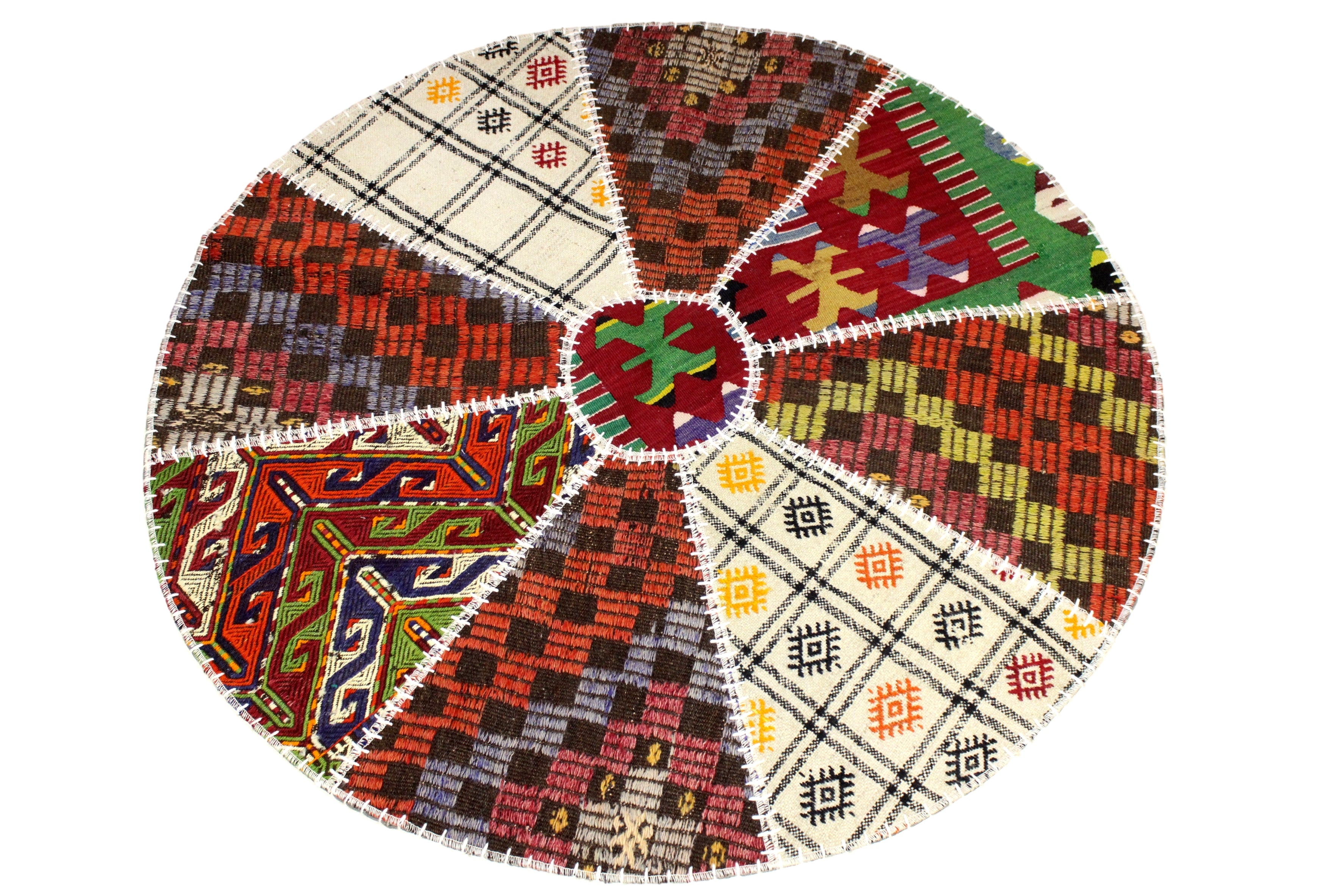 Turkish Patchwork Hand-Knotted Wool Round Rug