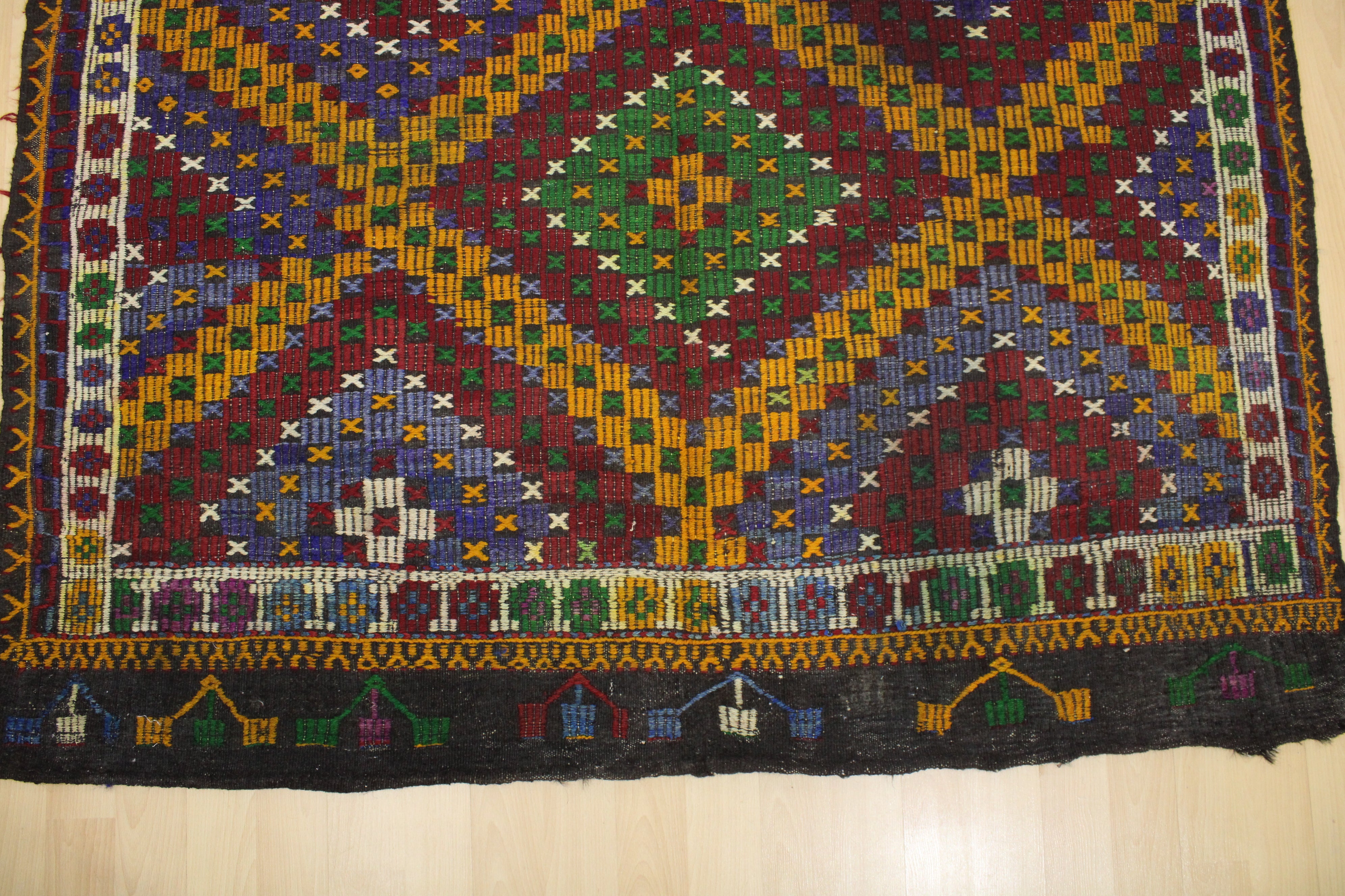 El Dokuma Anadolu Kök Boya Yün Kilim