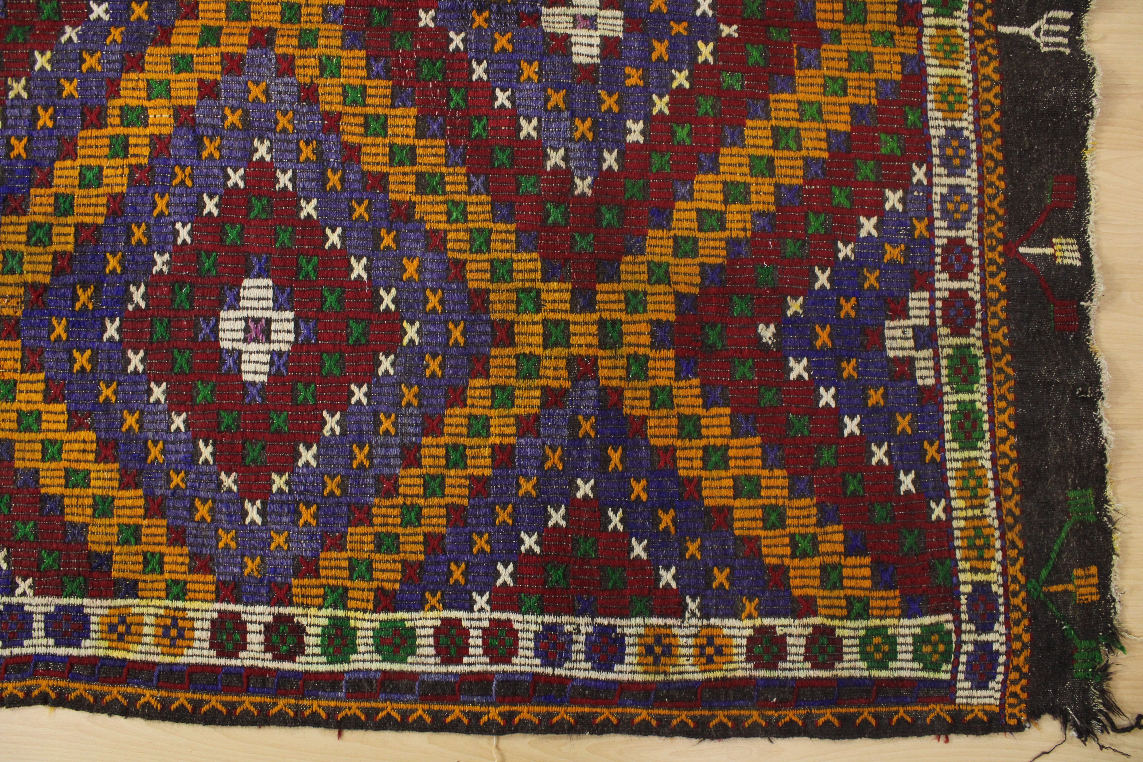 El Dokuma Anadolu Kök Boya Yün Kilim