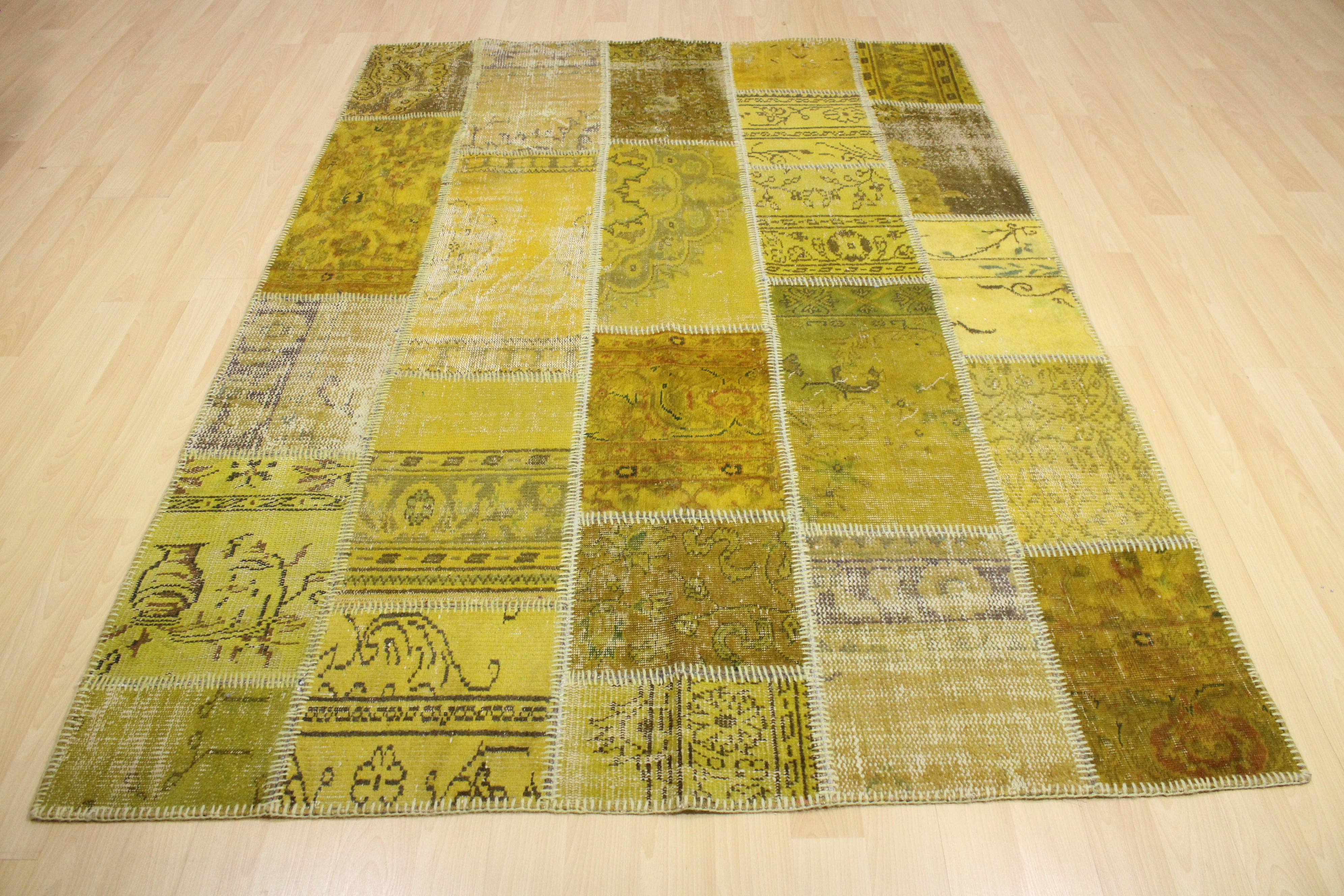 Turkish Patchwork Hand-Knotted Wool Rug