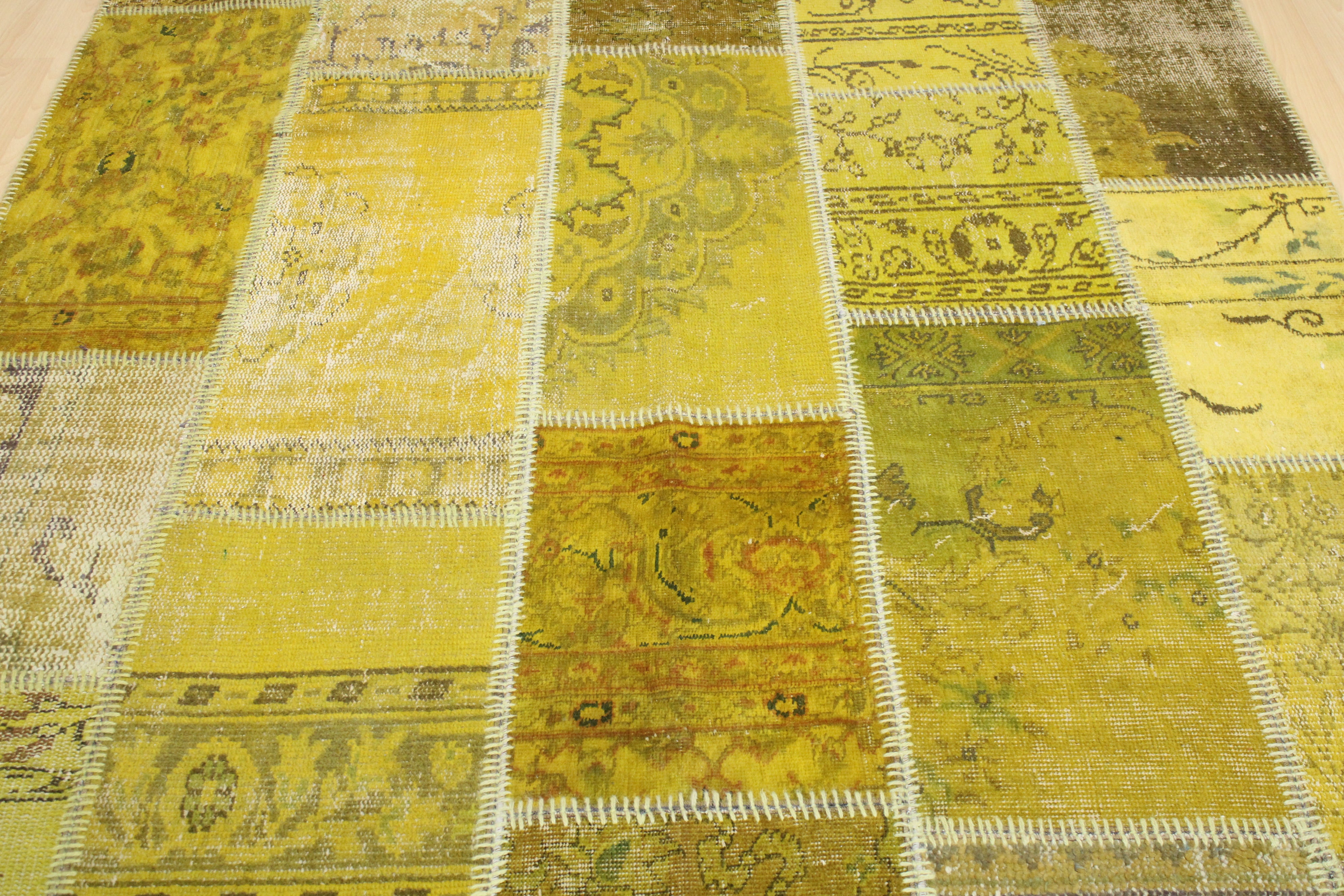 Turkish Patchwork Hand-Knotted Wool Rug