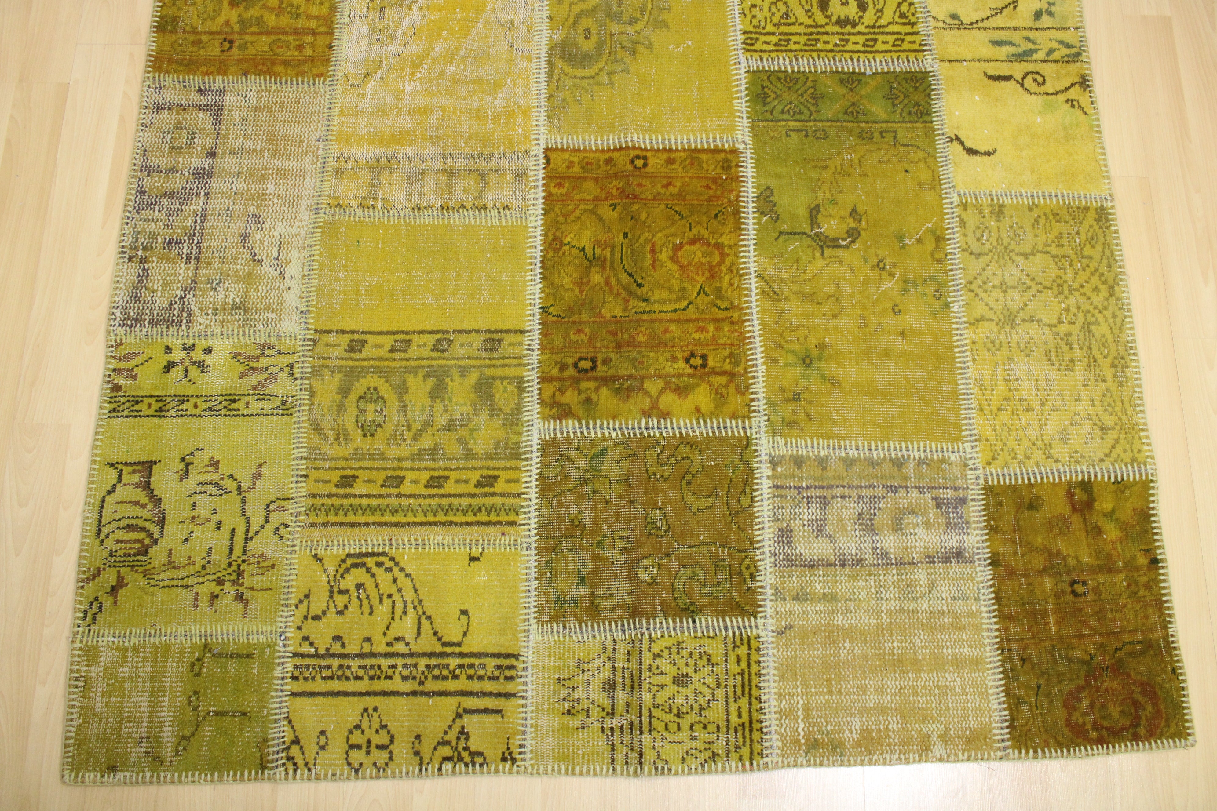 Turkish Patchwork Hand-Knotted Wool Rug