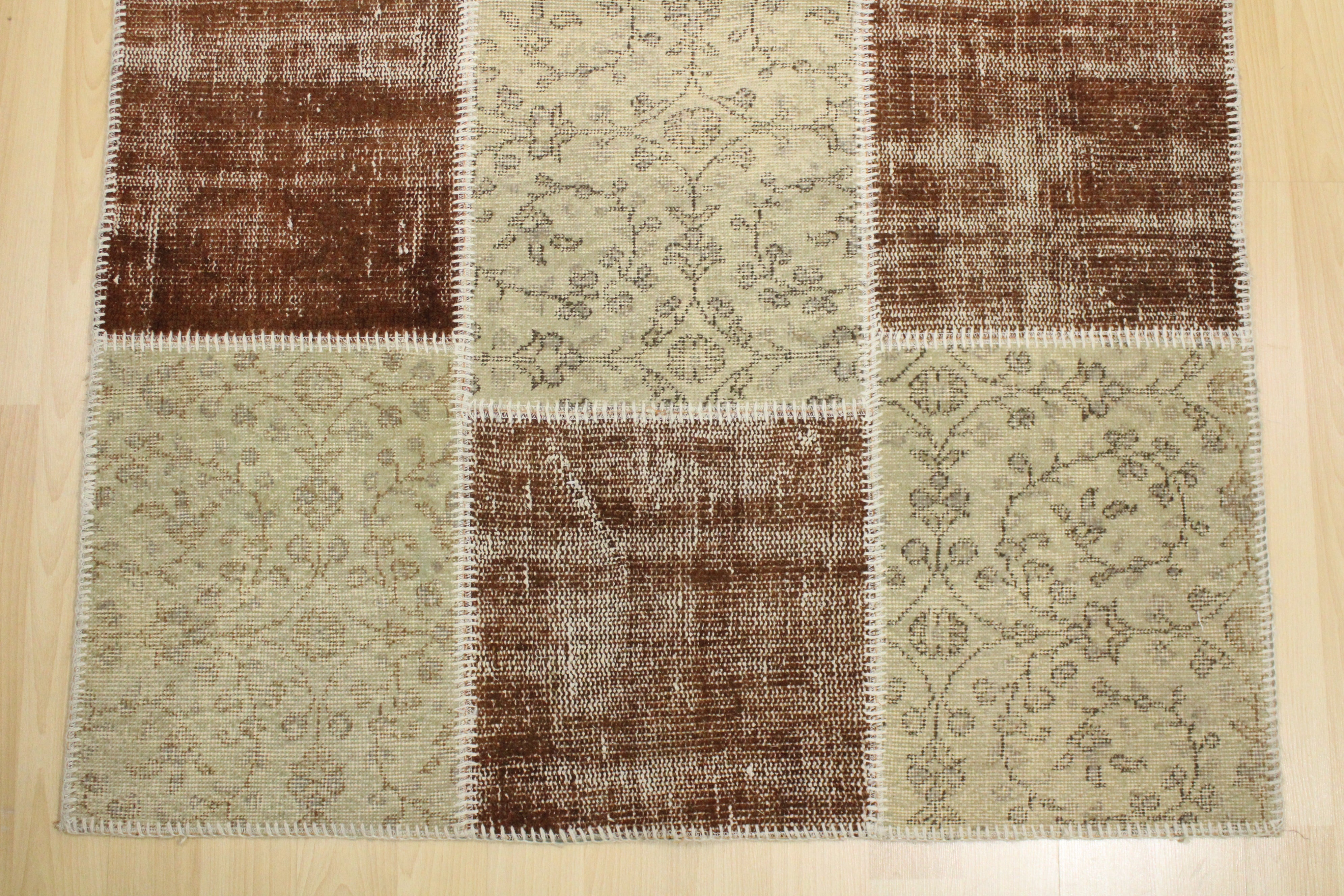 Turkish Patchwork Hand-Knotted Wool Rug