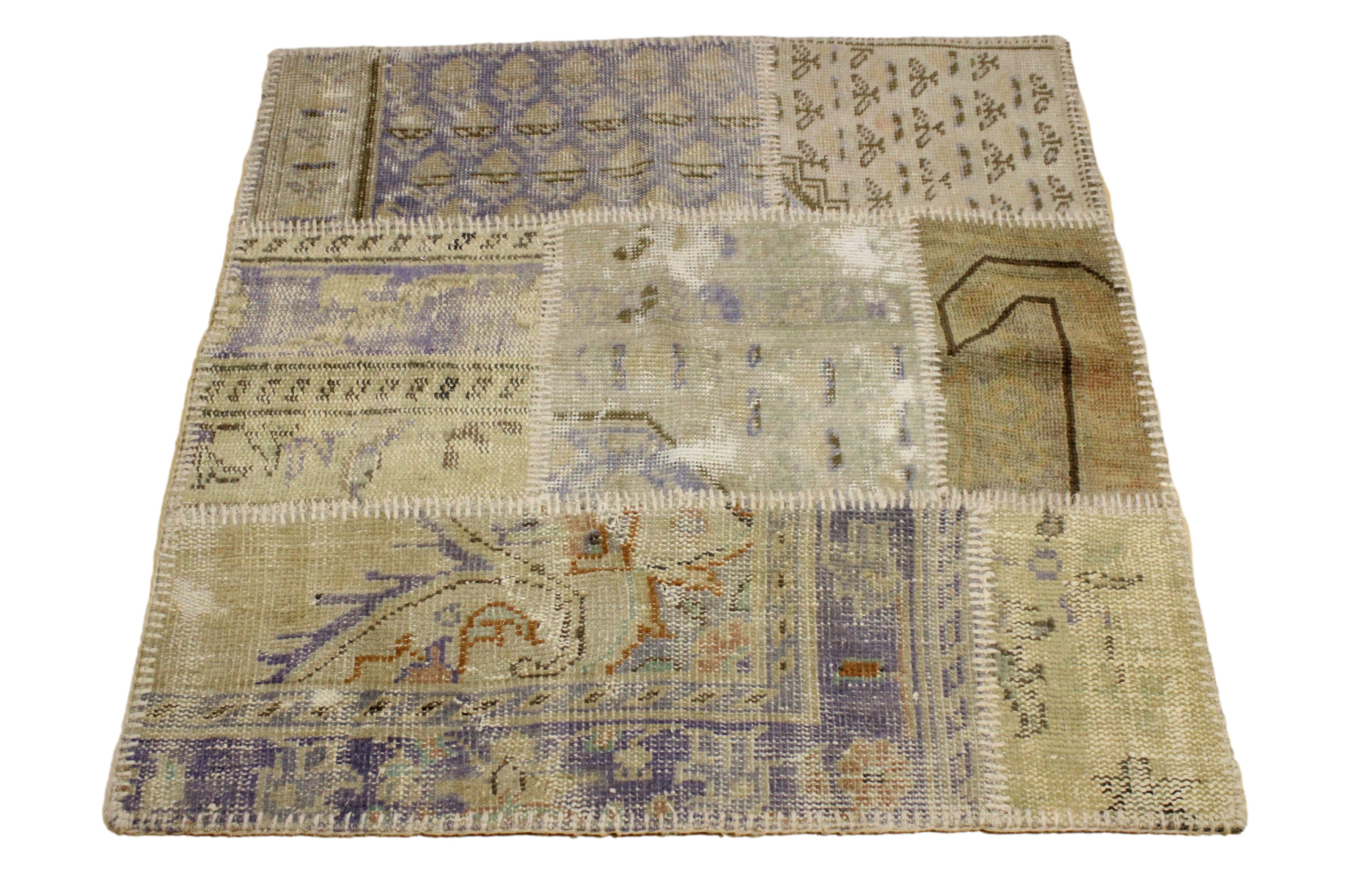 El Dokuma Kök Boya Yün Patchwork Halı