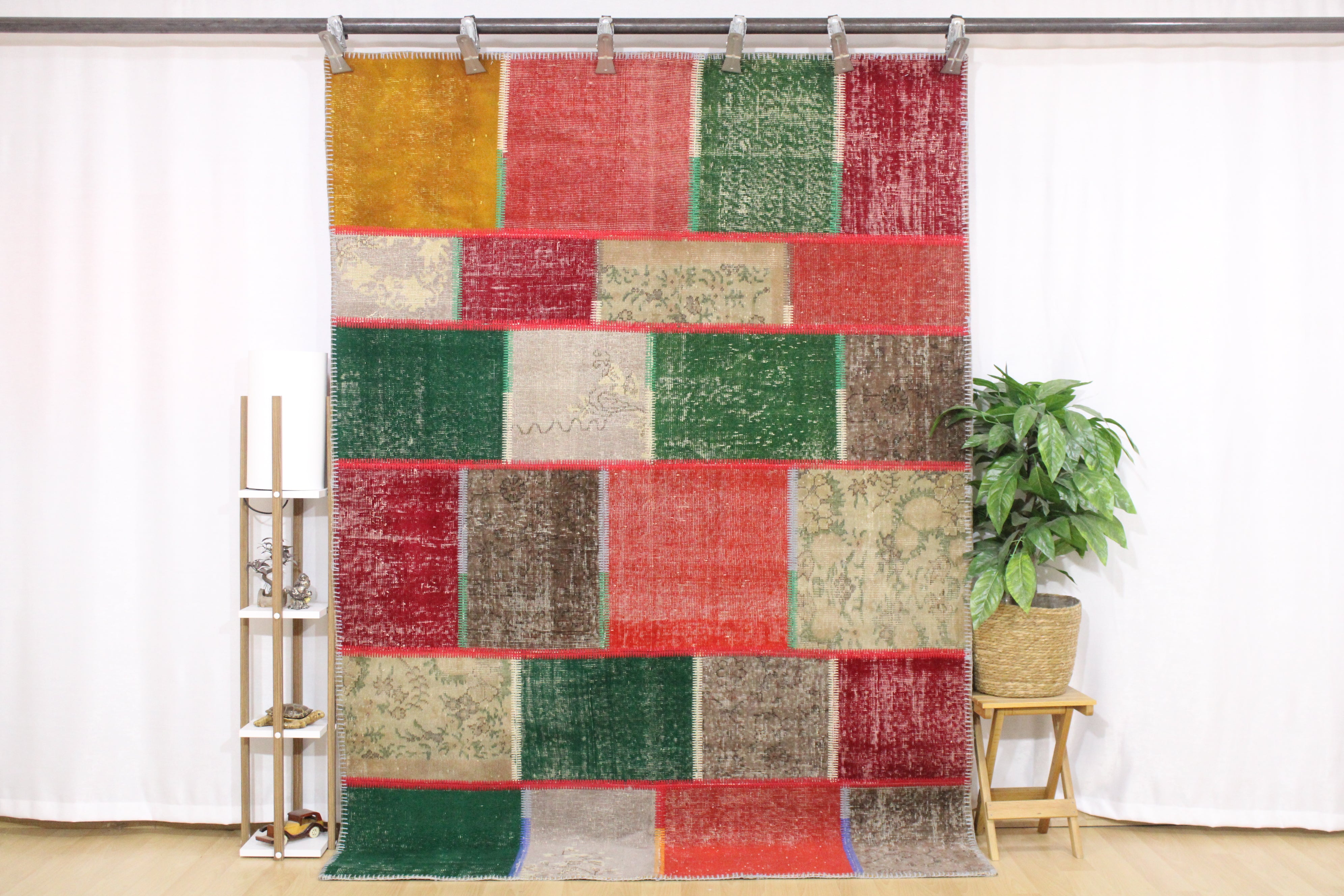 Turkish Patchwork Hand-Knotted Wool Rug