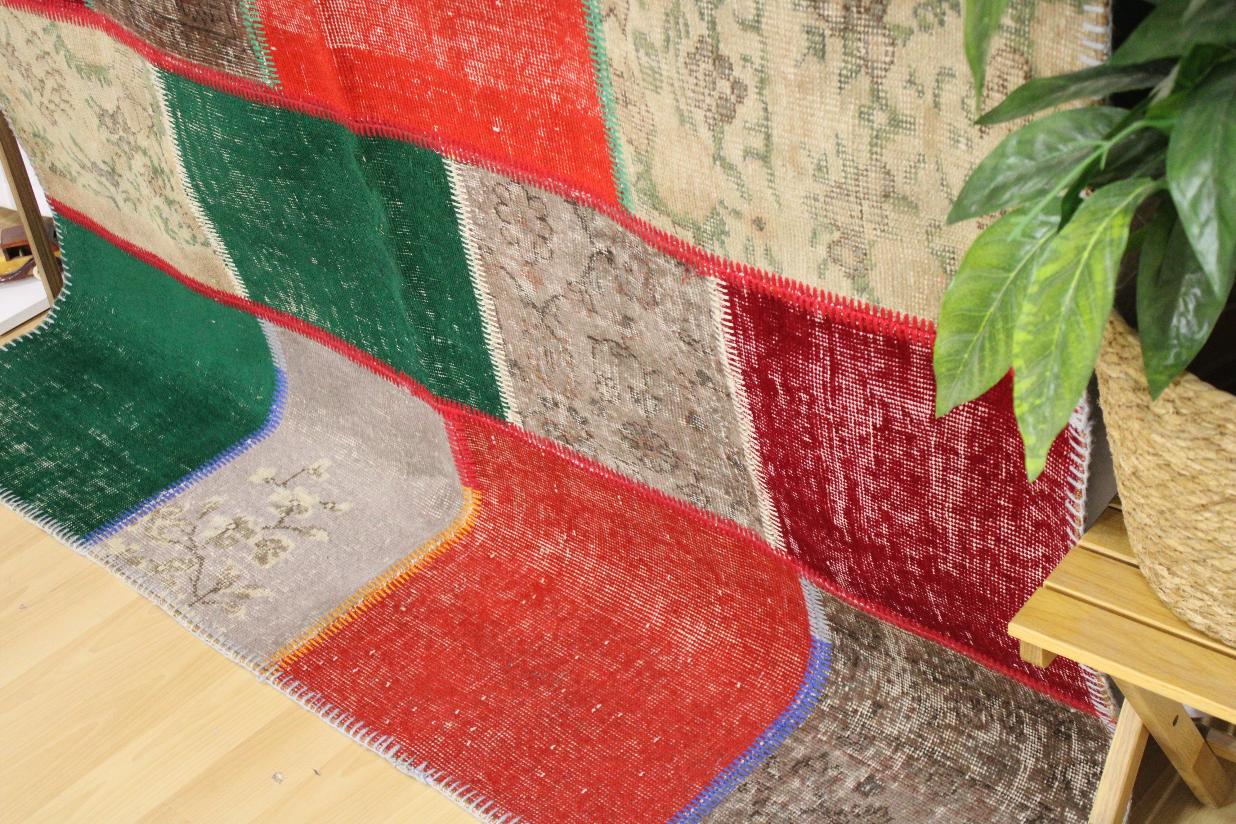 Turkish Patchwork Hand-Knotted Wool Rug