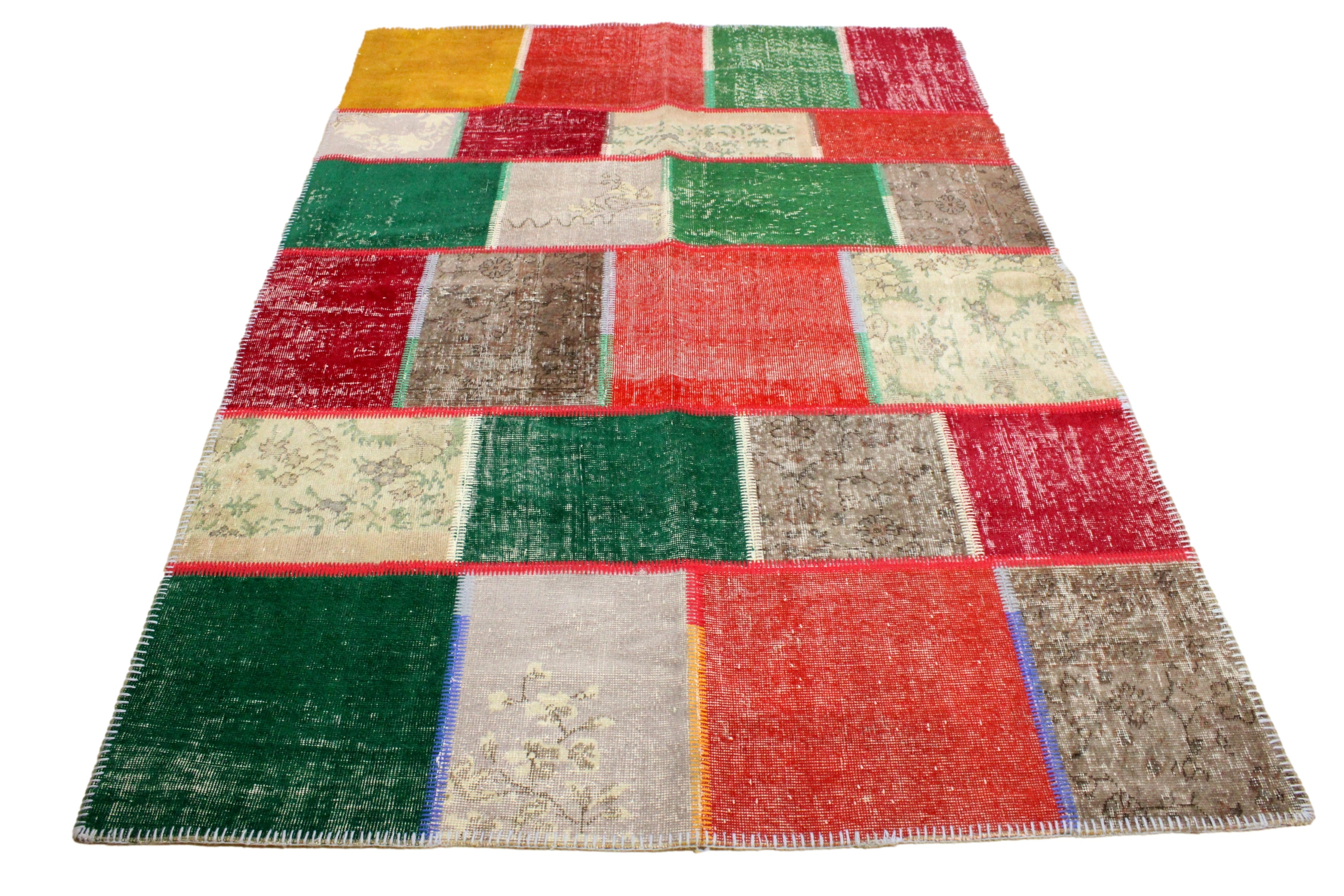 Turkish Patchwork Hand-Knotted Wool Rug