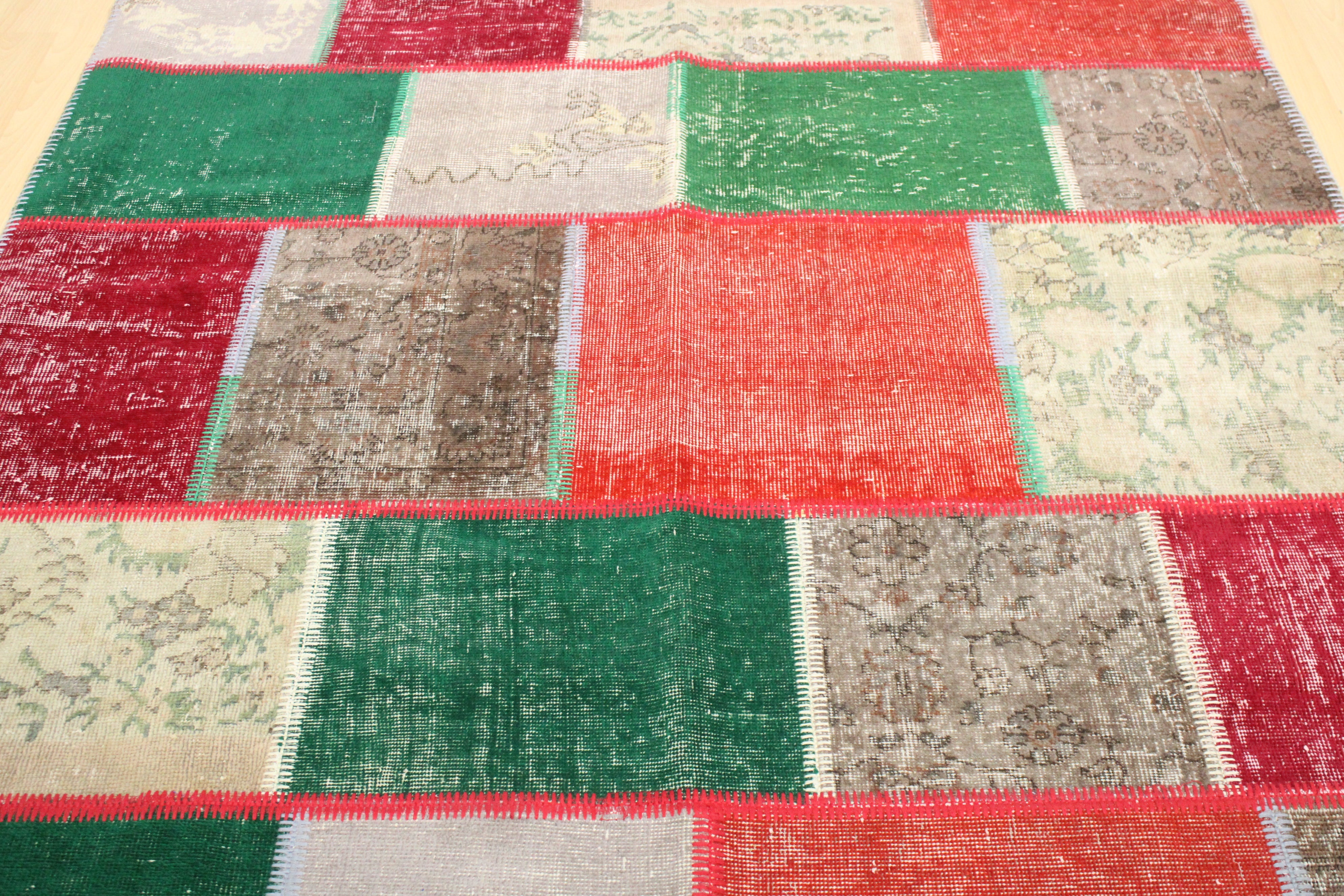 Turkish Patchwork Hand-Knotted Wool Rug