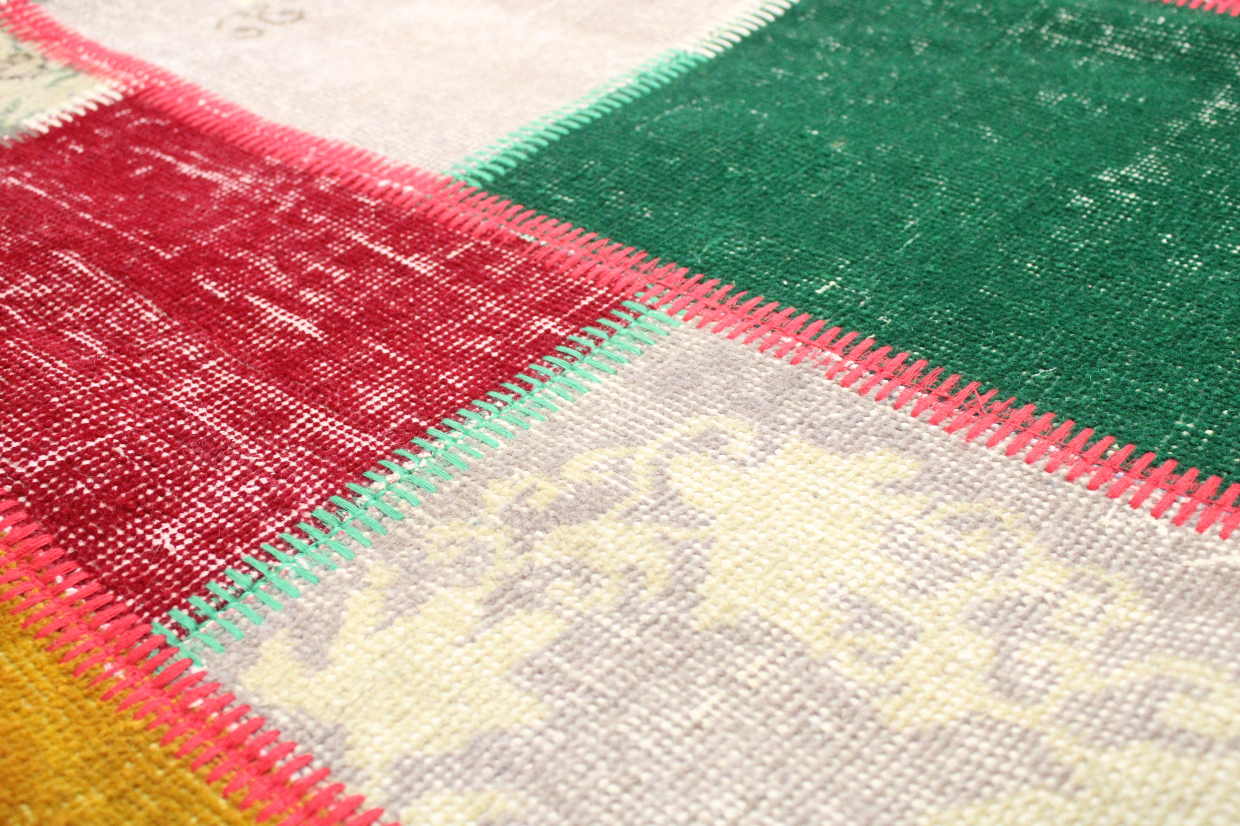 Turkish Patchwork Hand-Knotted Wool Rug