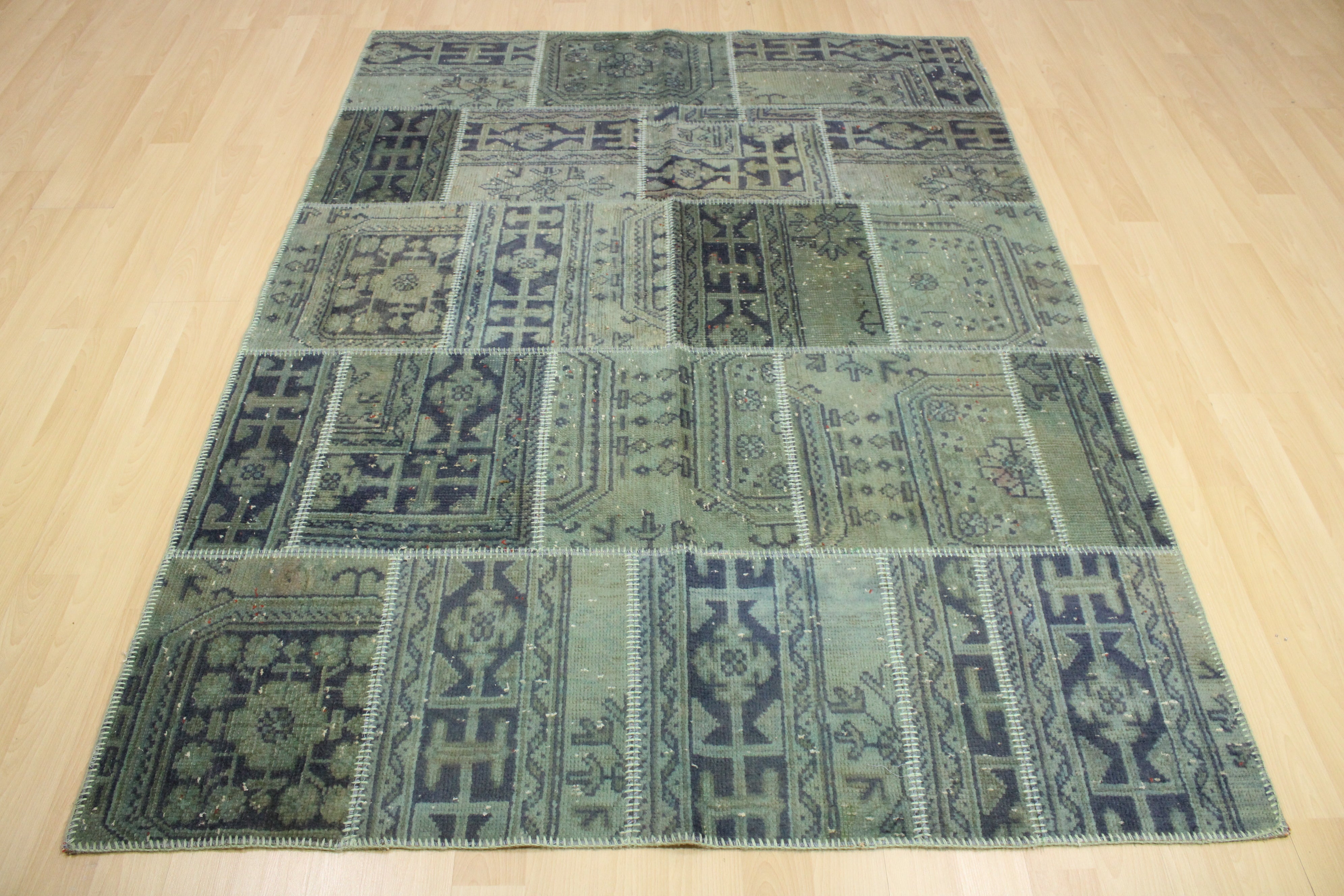 Turkish Patchwork Hand-Knotted Wool Rug