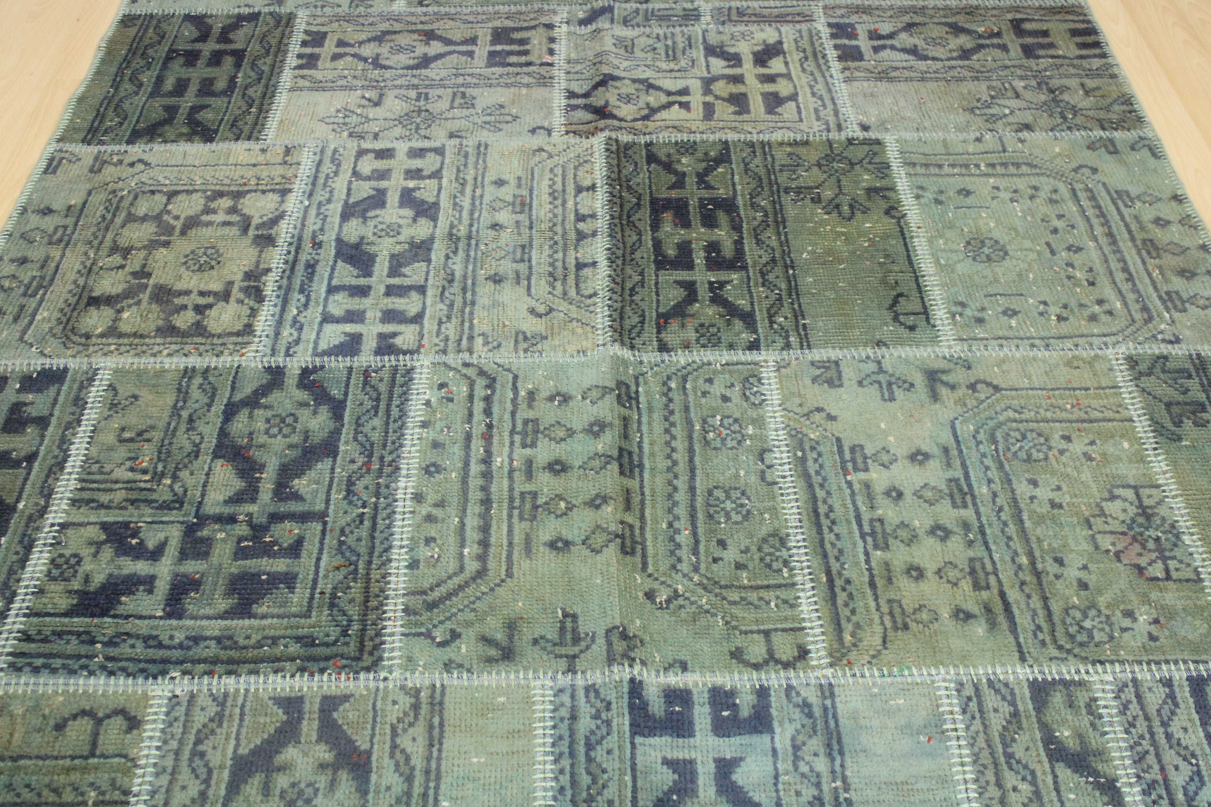 Turkish Patchwork Hand-Knotted Wool Rug