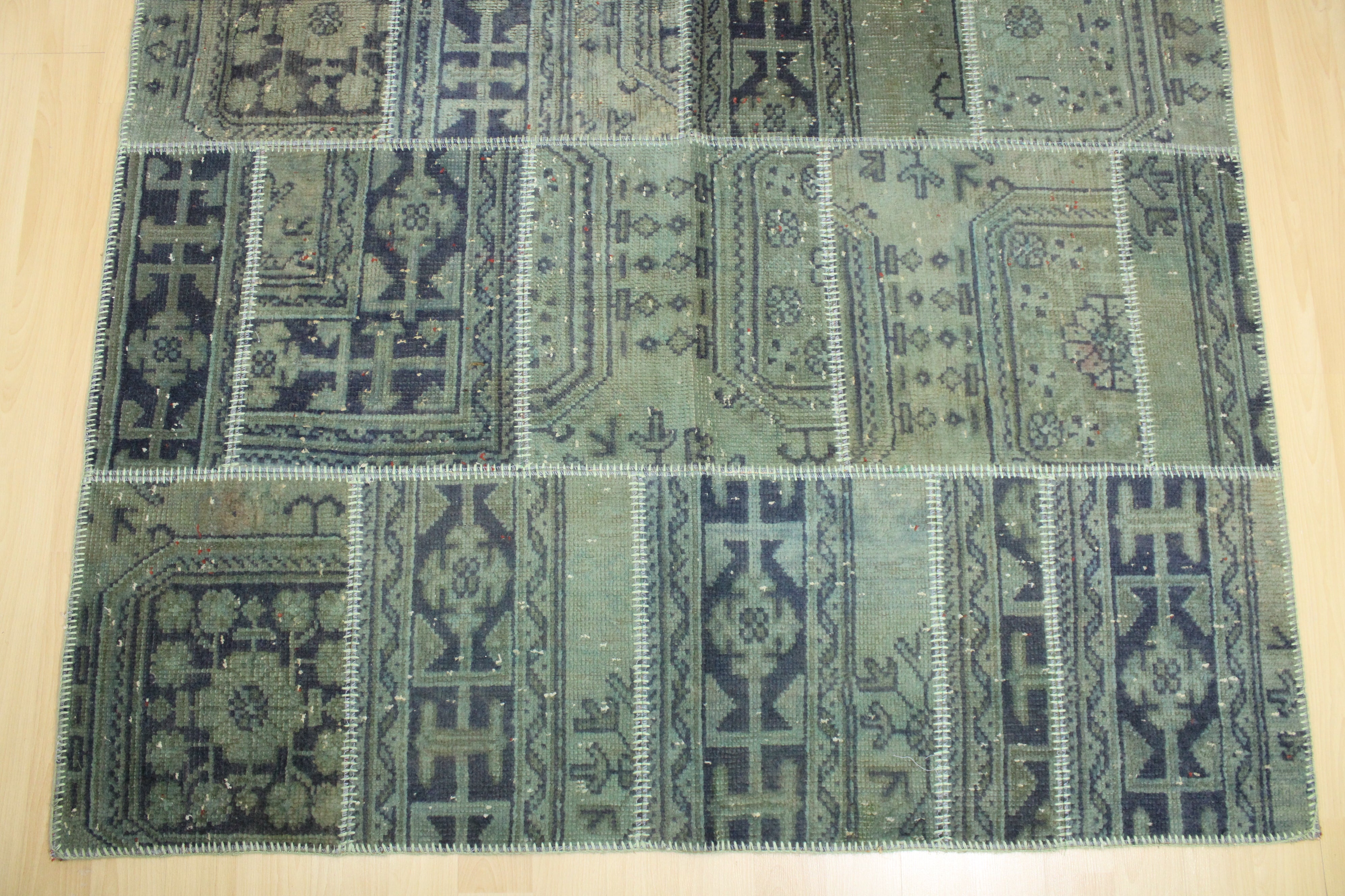Turkish Patchwork Hand-Knotted Wool Rug