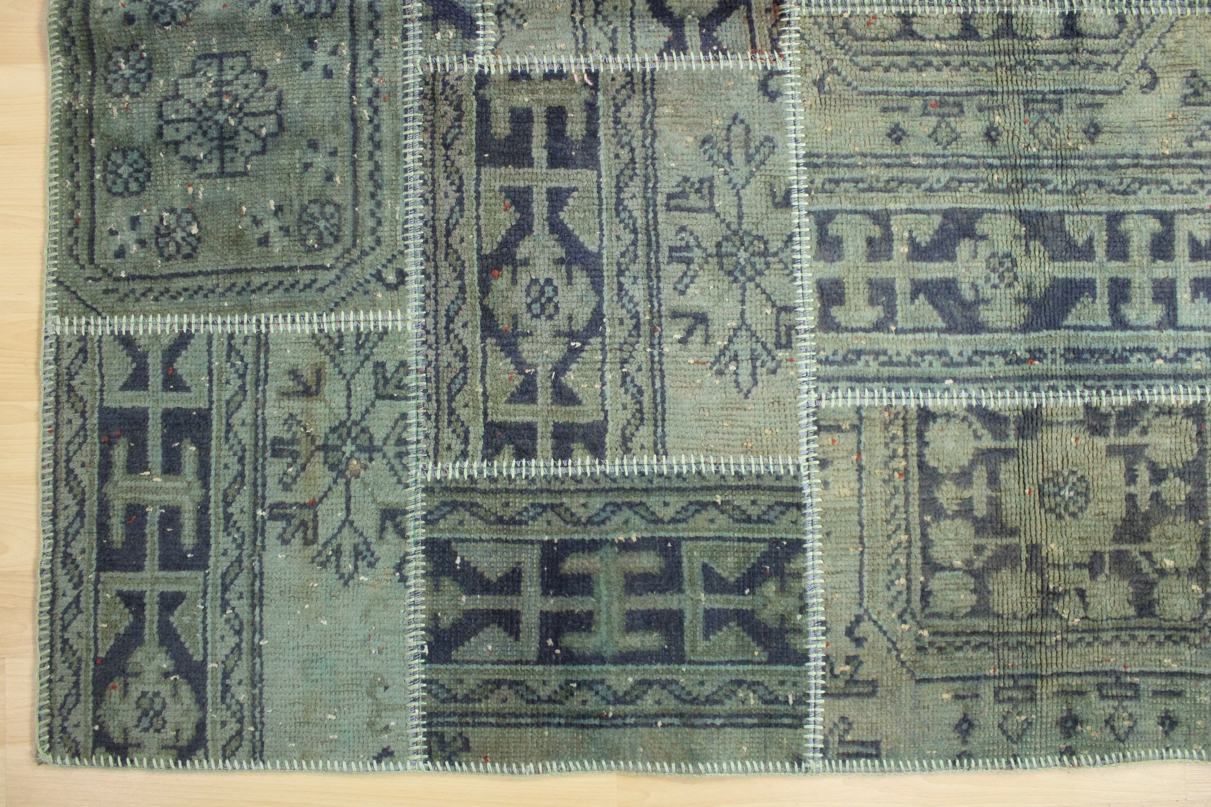 Turkish Patchwork Hand-Knotted Wool Rug
