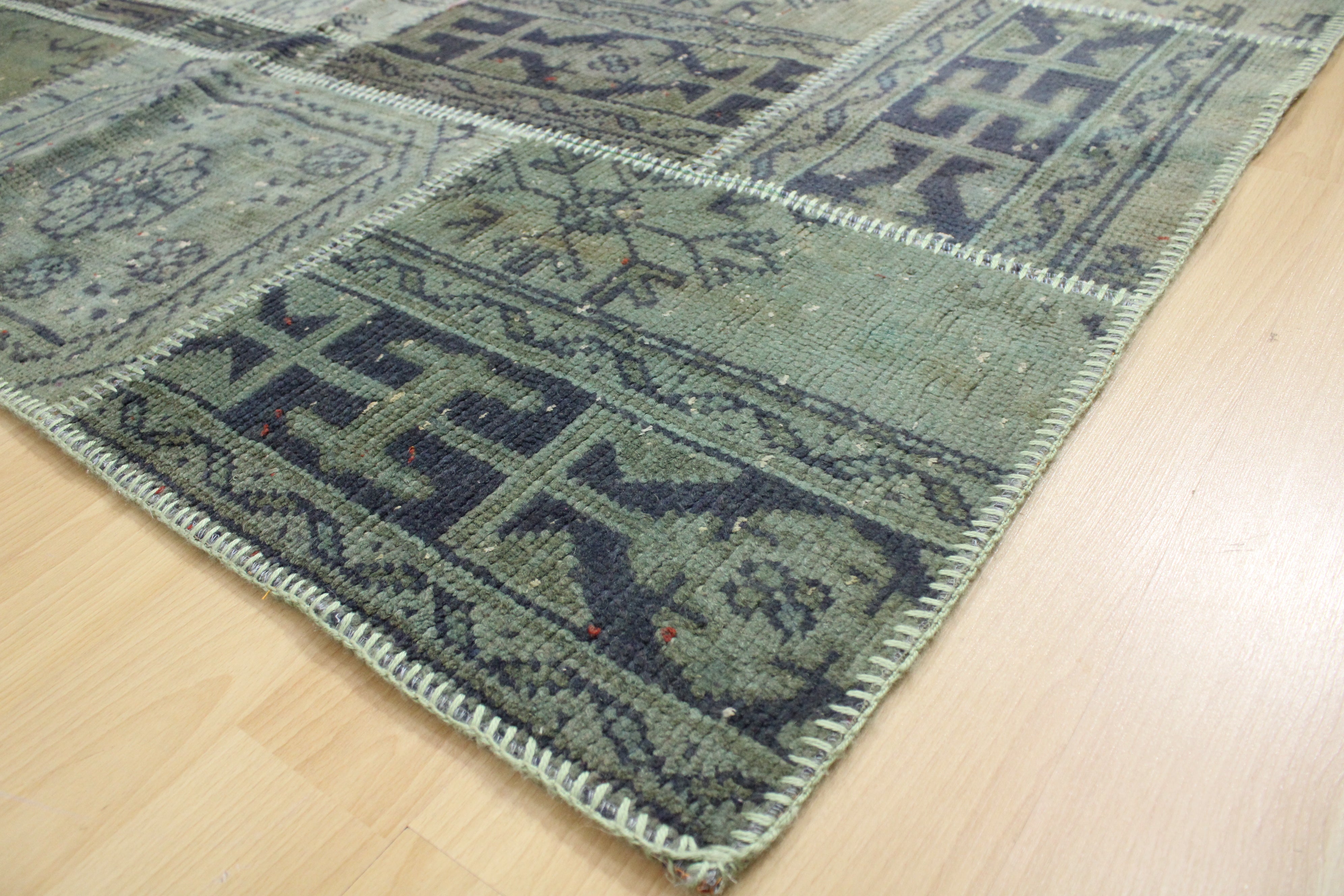 Turkish Patchwork Hand-Knotted Wool Rug