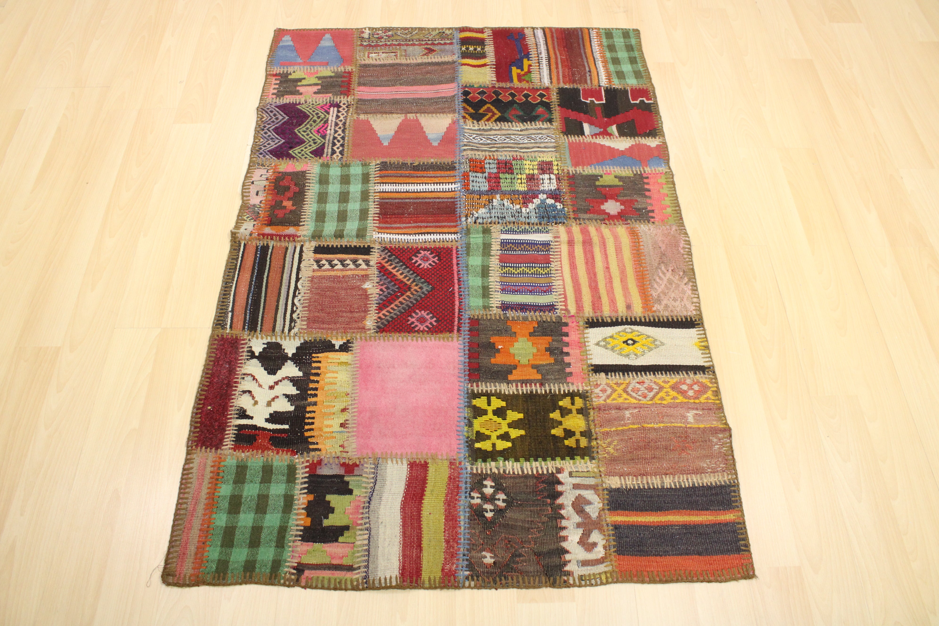 Turkish Patchwork Hand-Knotted Wool Rug