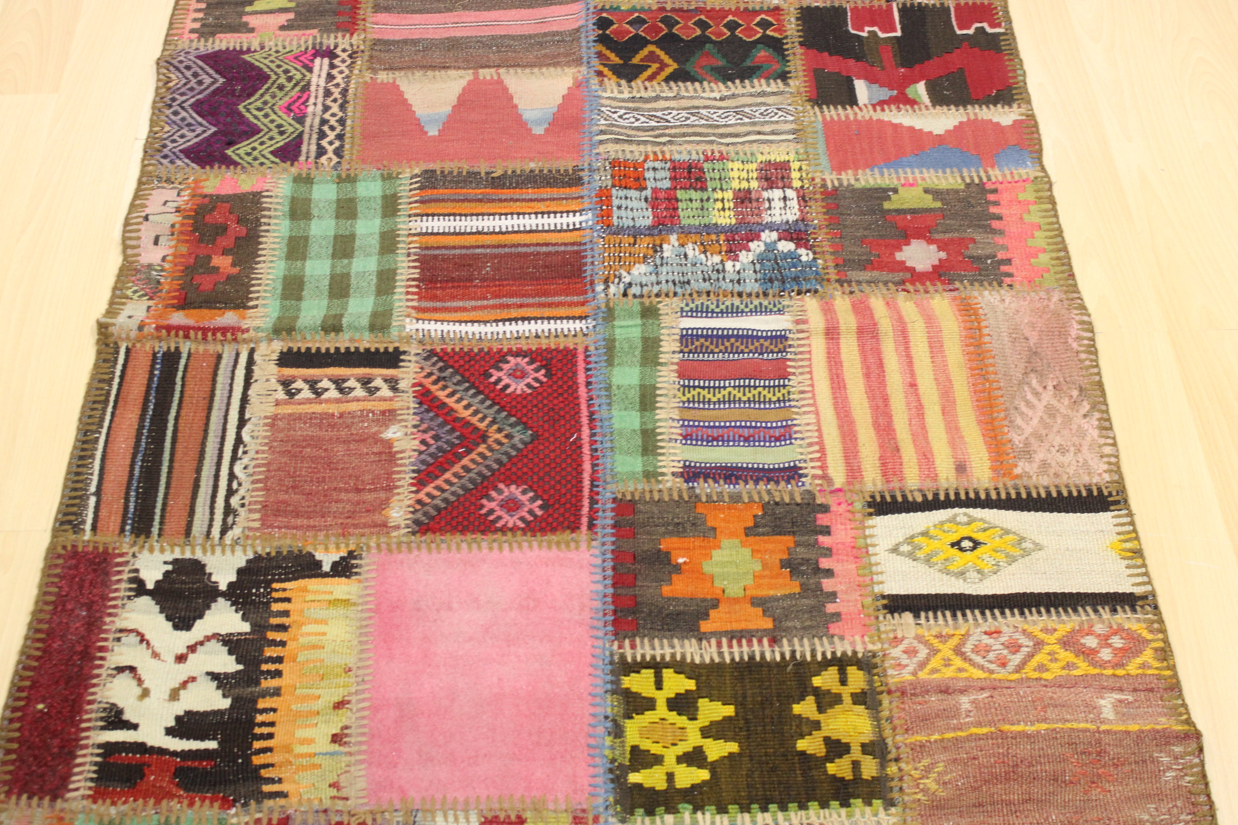 Turkish Patchwork Hand-Knotted Wool Rug