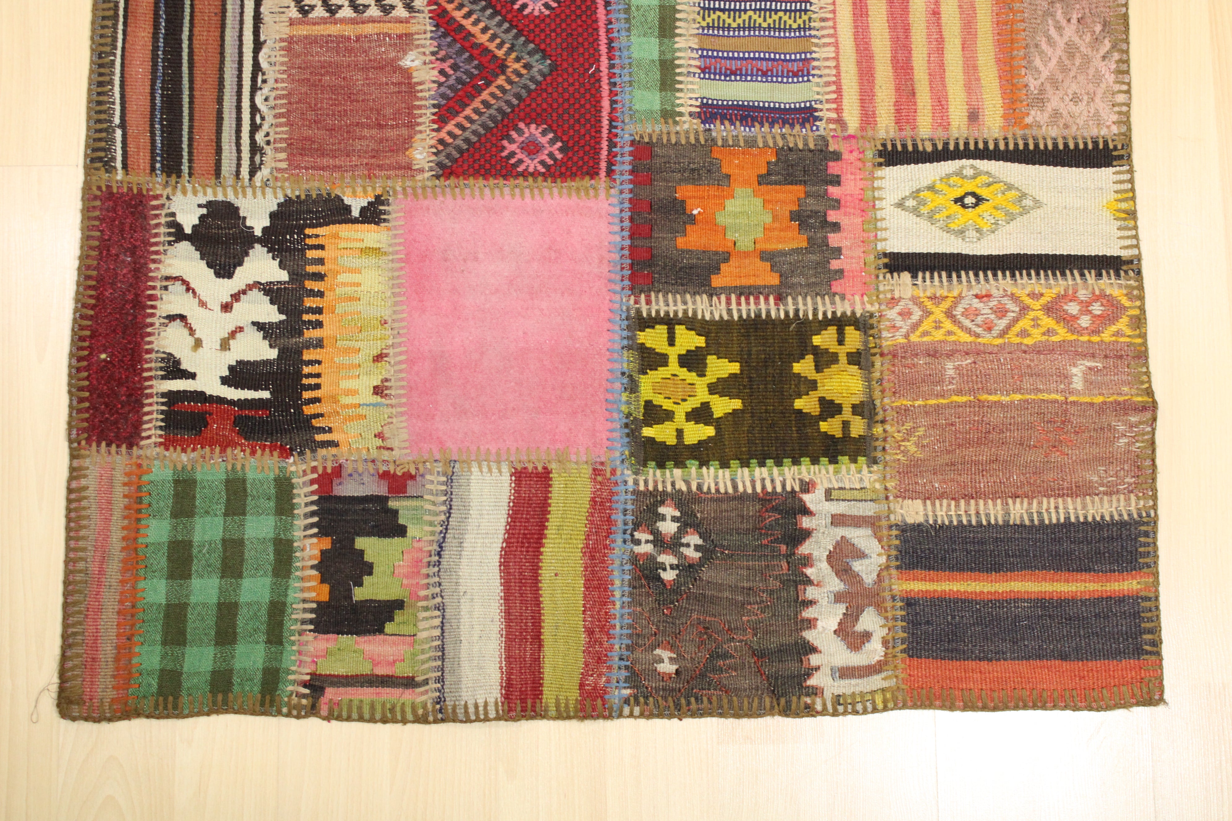 Turkish Patchwork Hand-Knotted Wool Rug