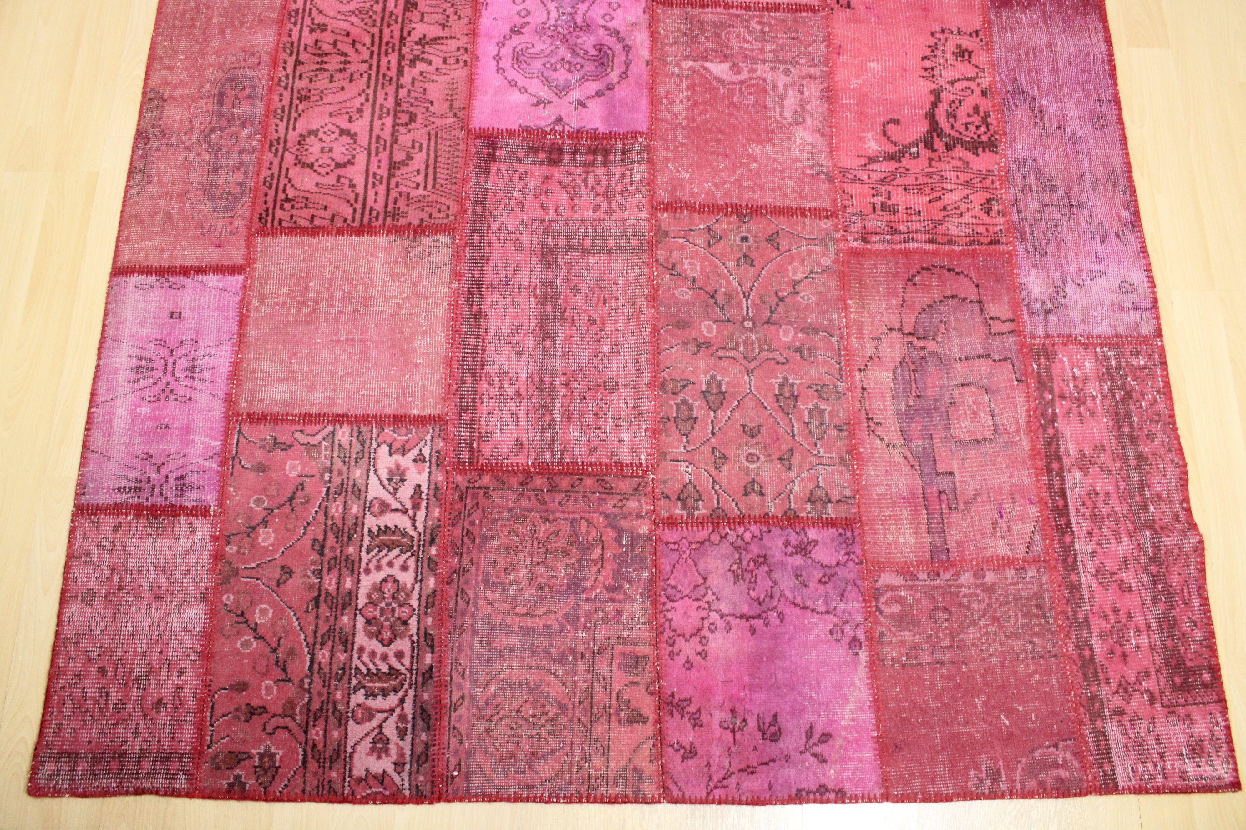 Turkish Patchwork Hand-Knotted Wool Rug