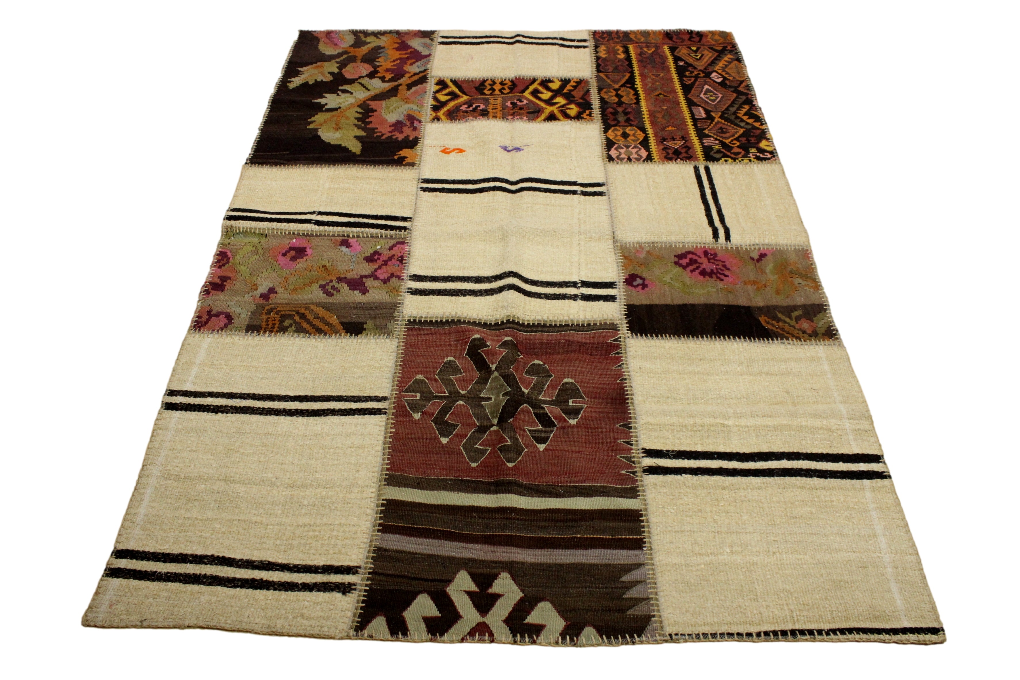 El Dokuma Kök Boya Yün Patchwork Halı