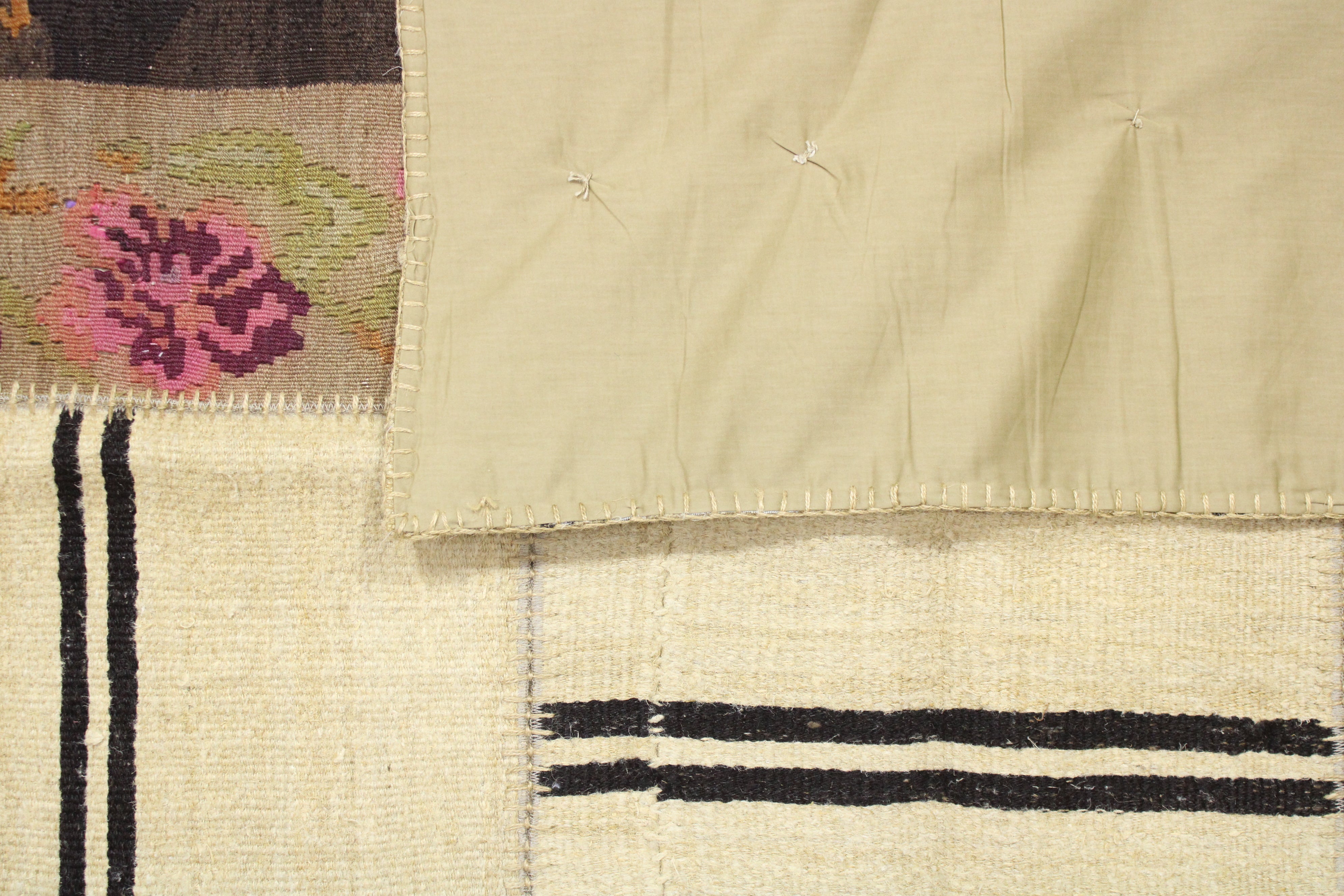 El Dokuma Kök Boya Yün Patchwork Halı