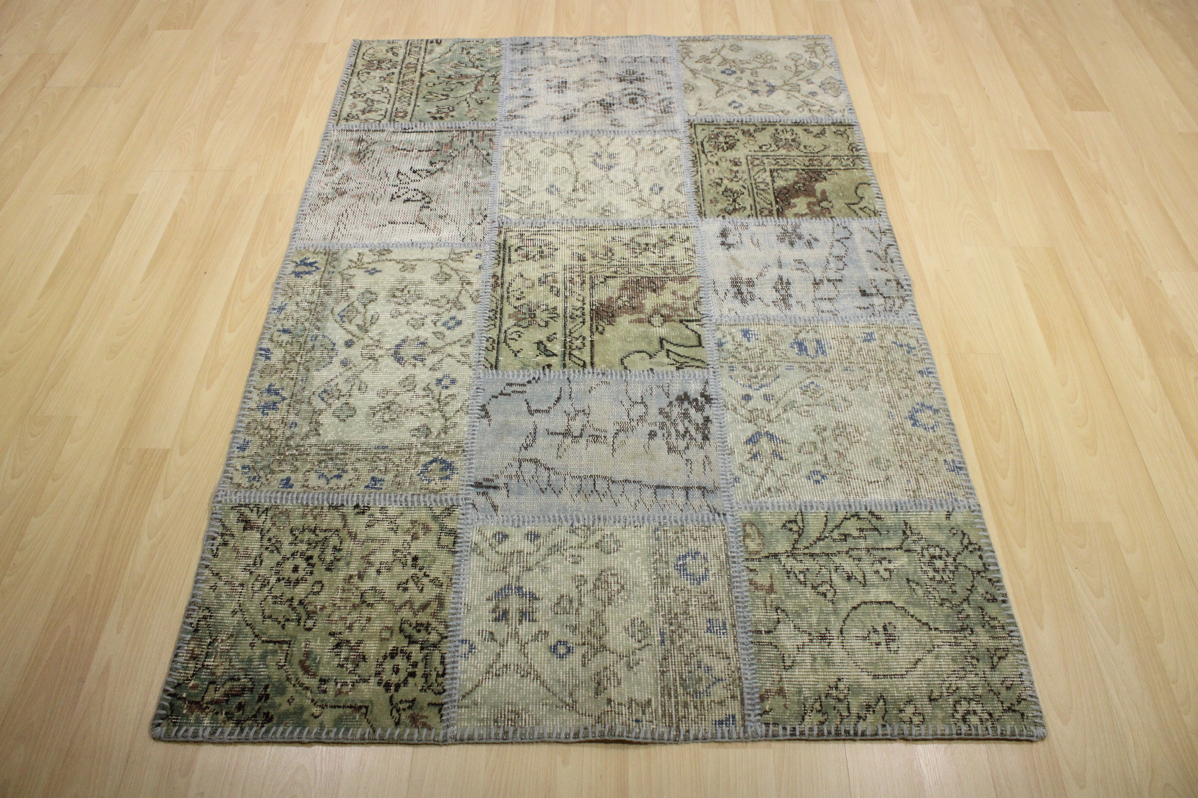 Turkish Patchwork Hand-Knotted Wool Rug