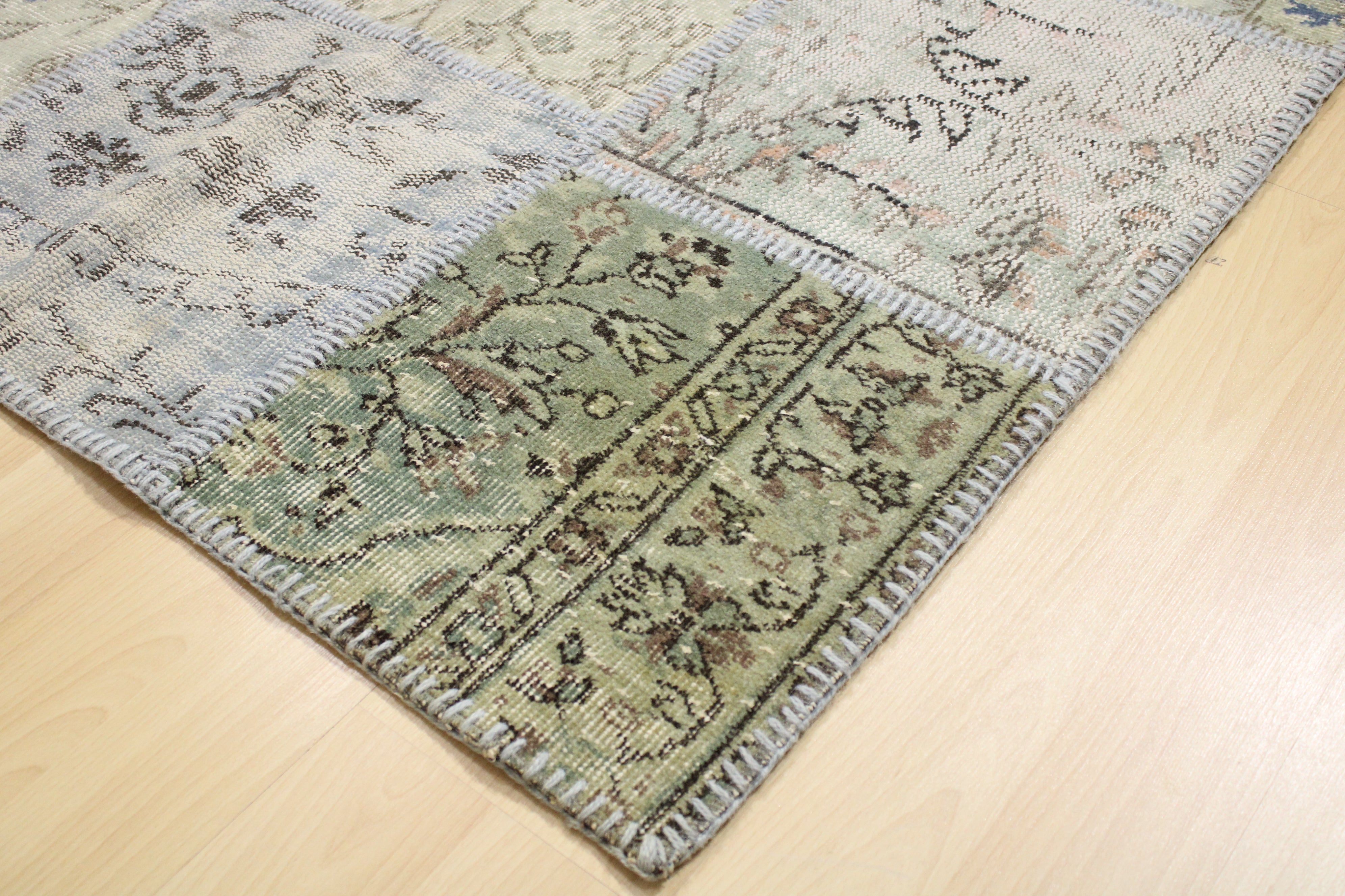 Turkish Patchwork Hand-Knotted Wool Rug