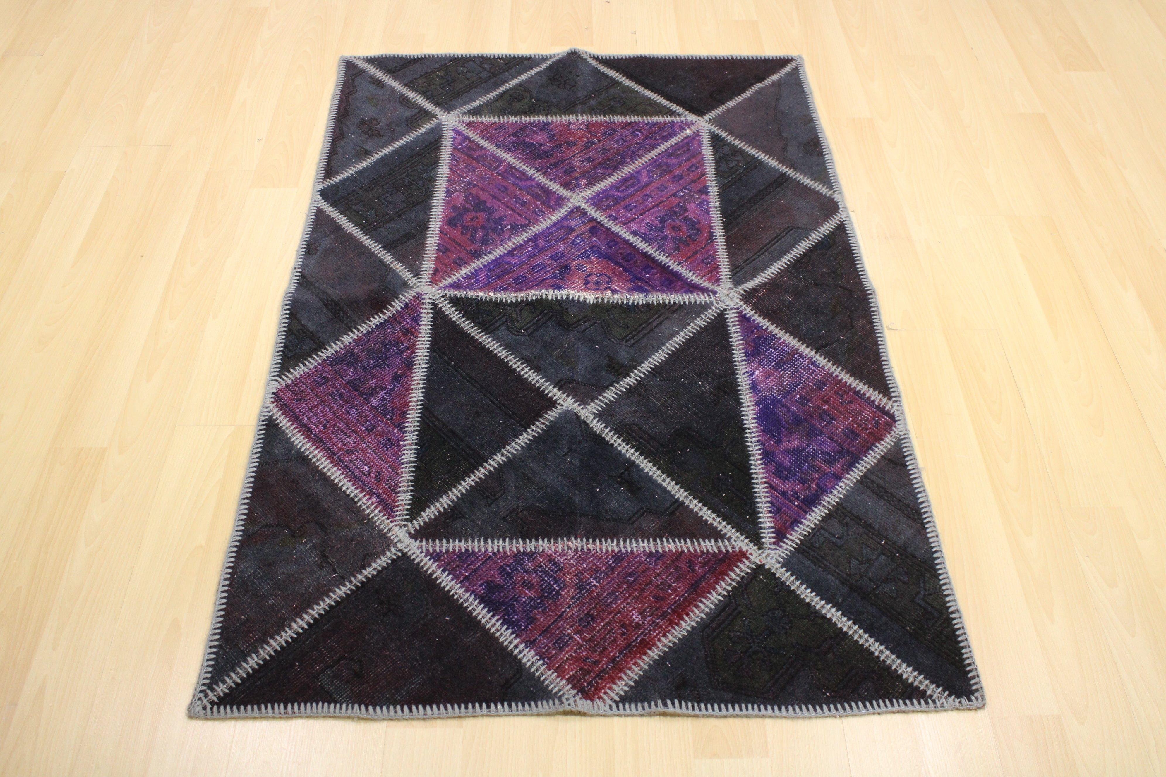 Turkish Patchwork Hand-Knotted Wool Rug