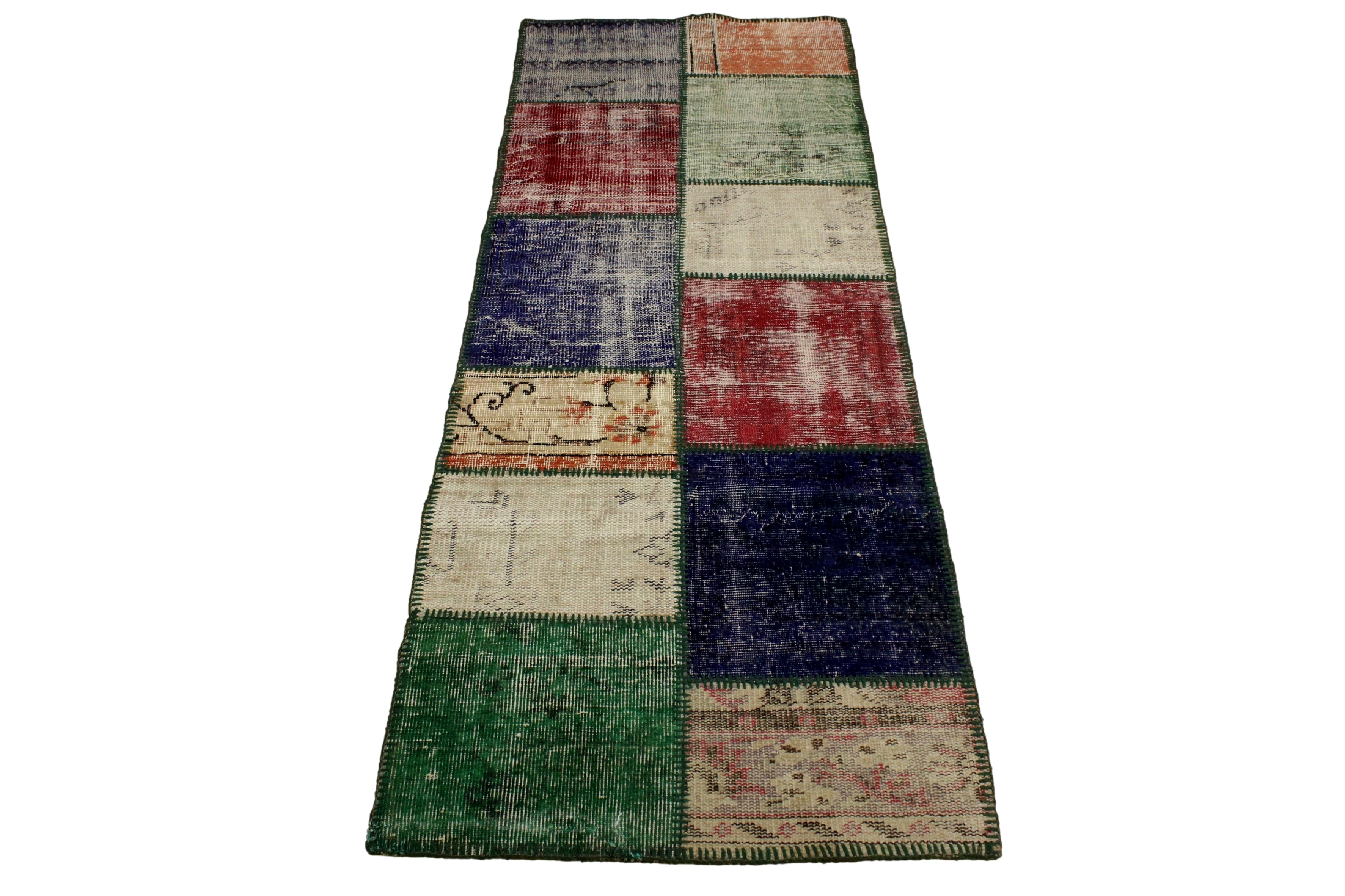 Turkish Patchwork Hand-Knotted Wool Runner Rug