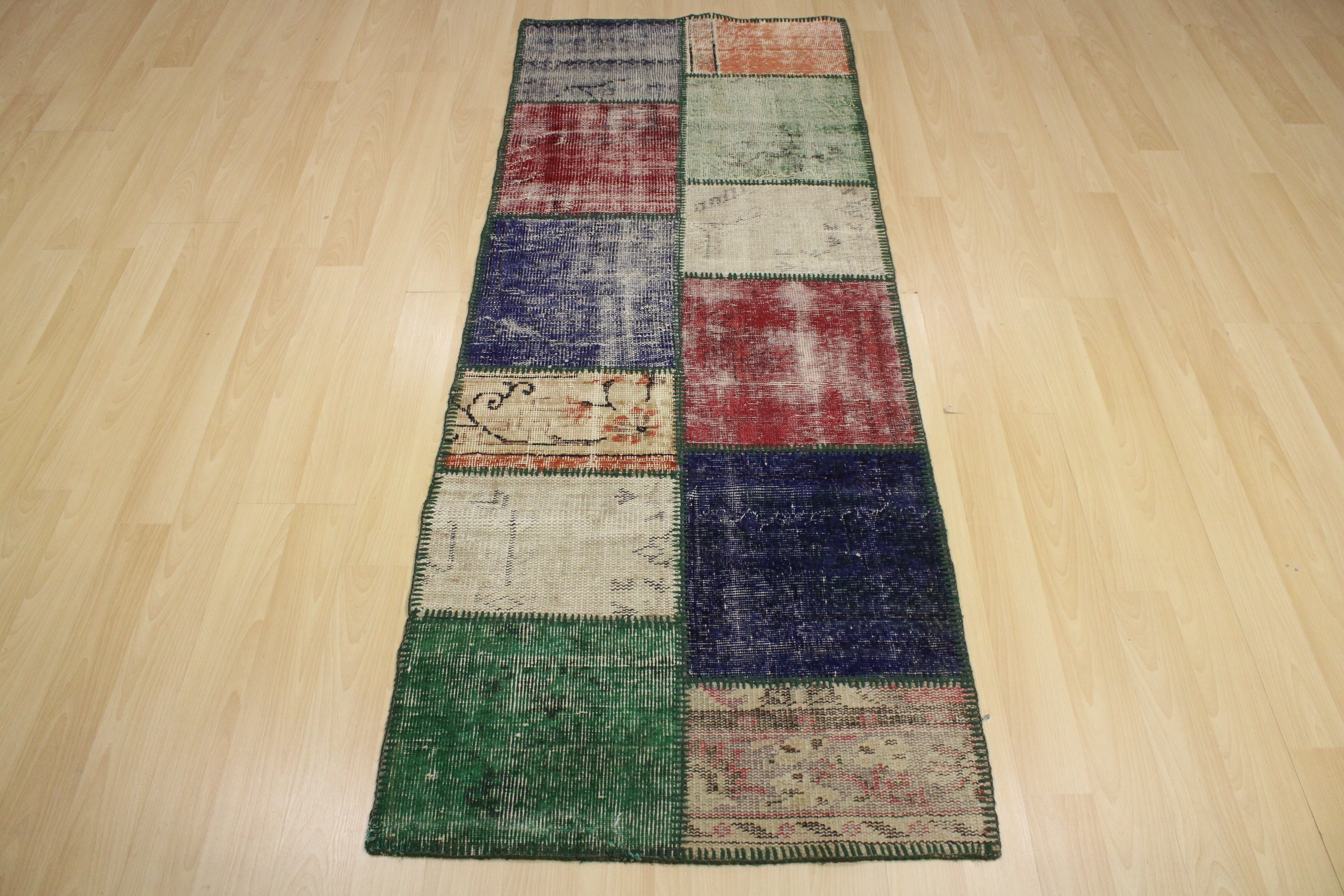Turkish Patchwork Hand-Knotted Wool Runner Rug