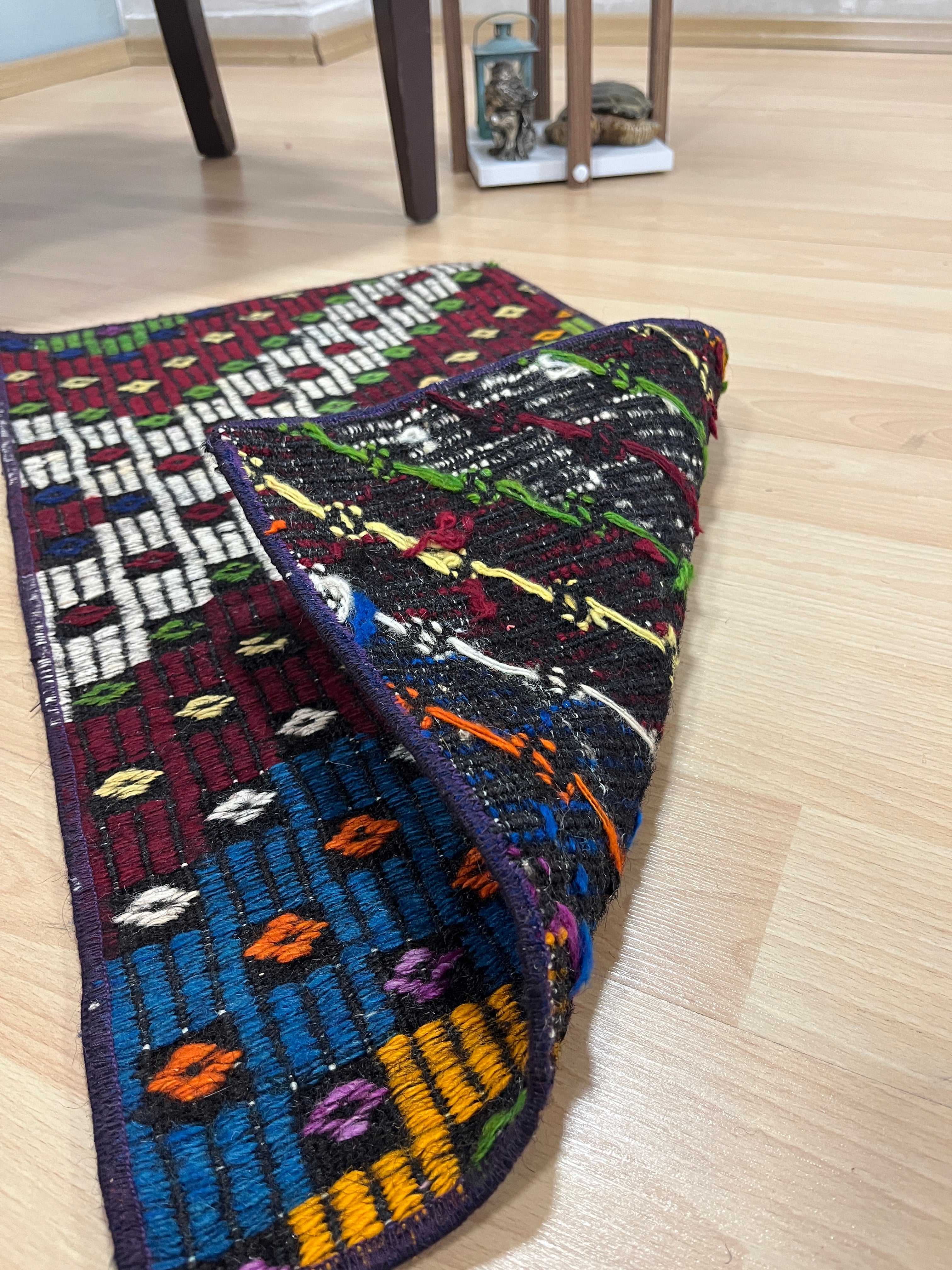 El Dokuma Anadolu Kök Boya Yün Kilim