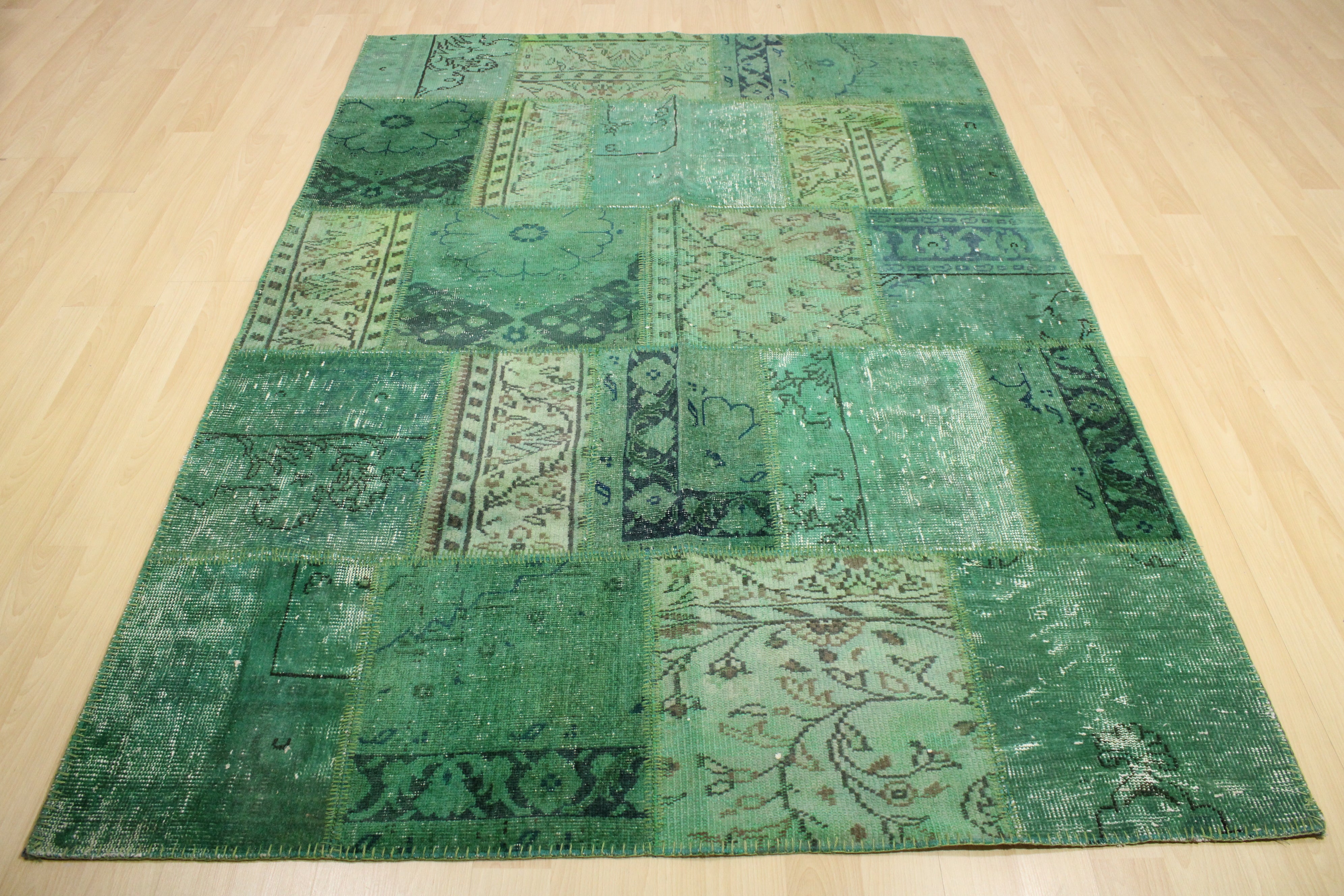 Turkish Patchwork Hand-Knotted Wool Rug