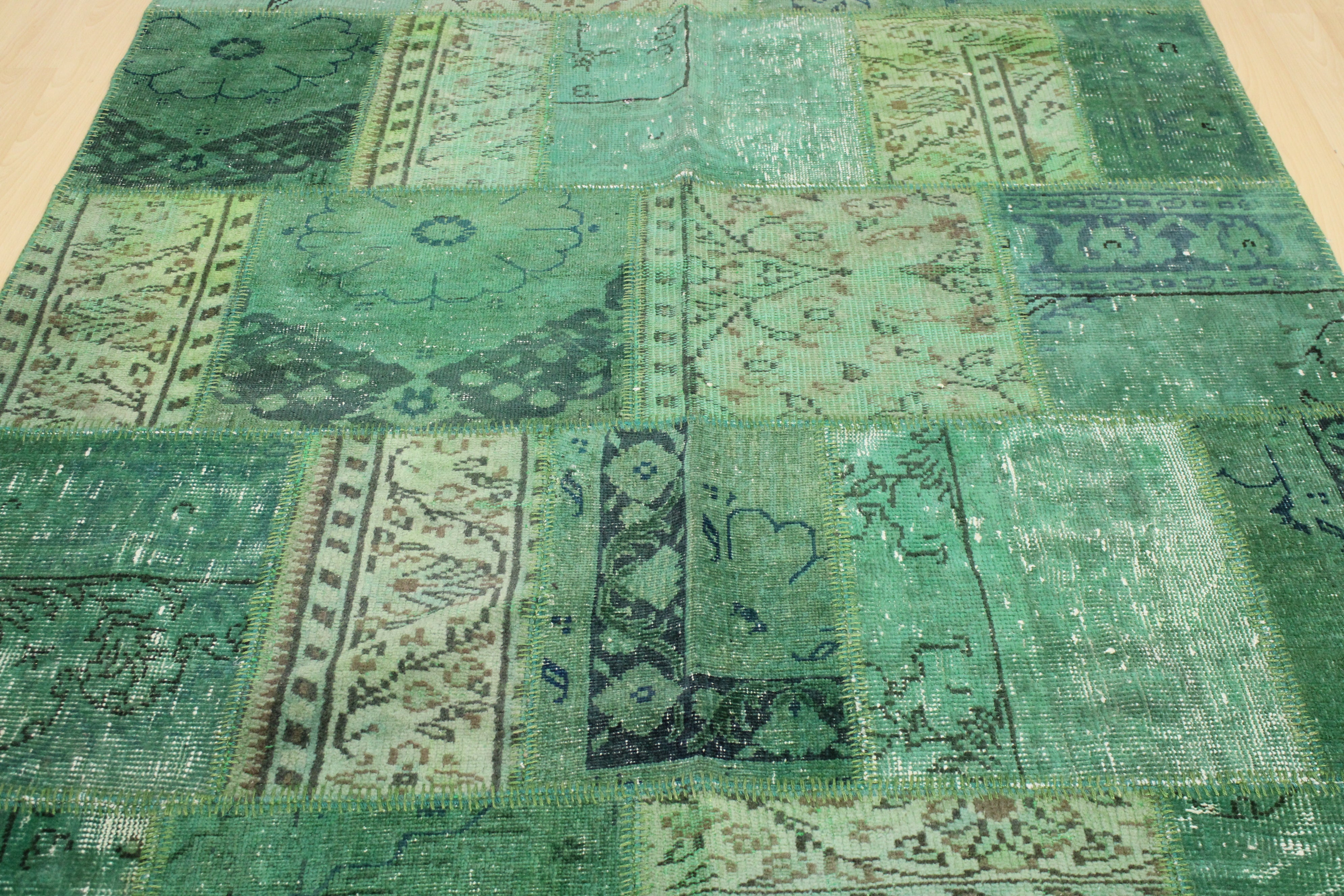 Turkish Patchwork Hand-Knotted Wool Rug