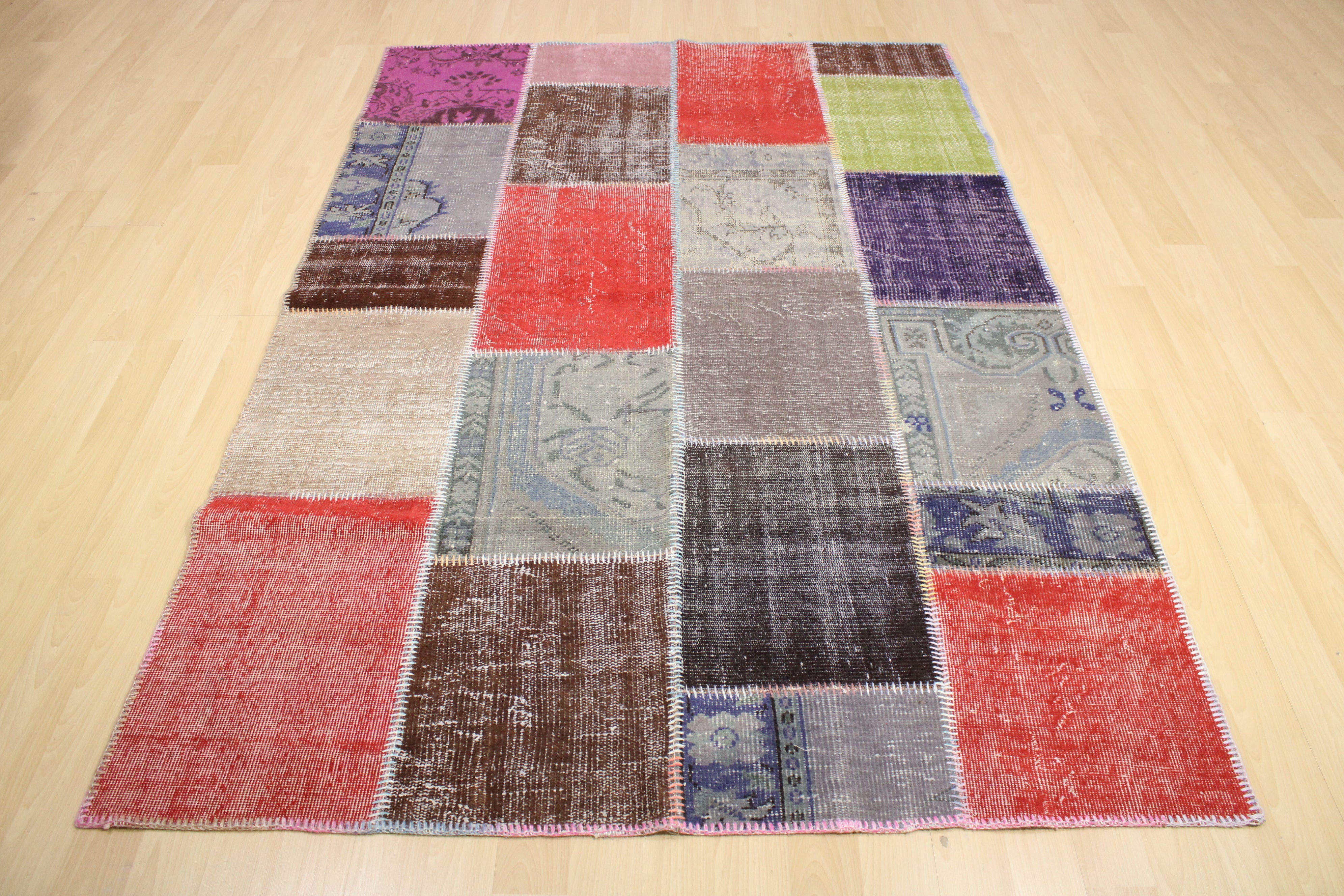 Turkish Patchwork Hand-Knotted Wool Rug