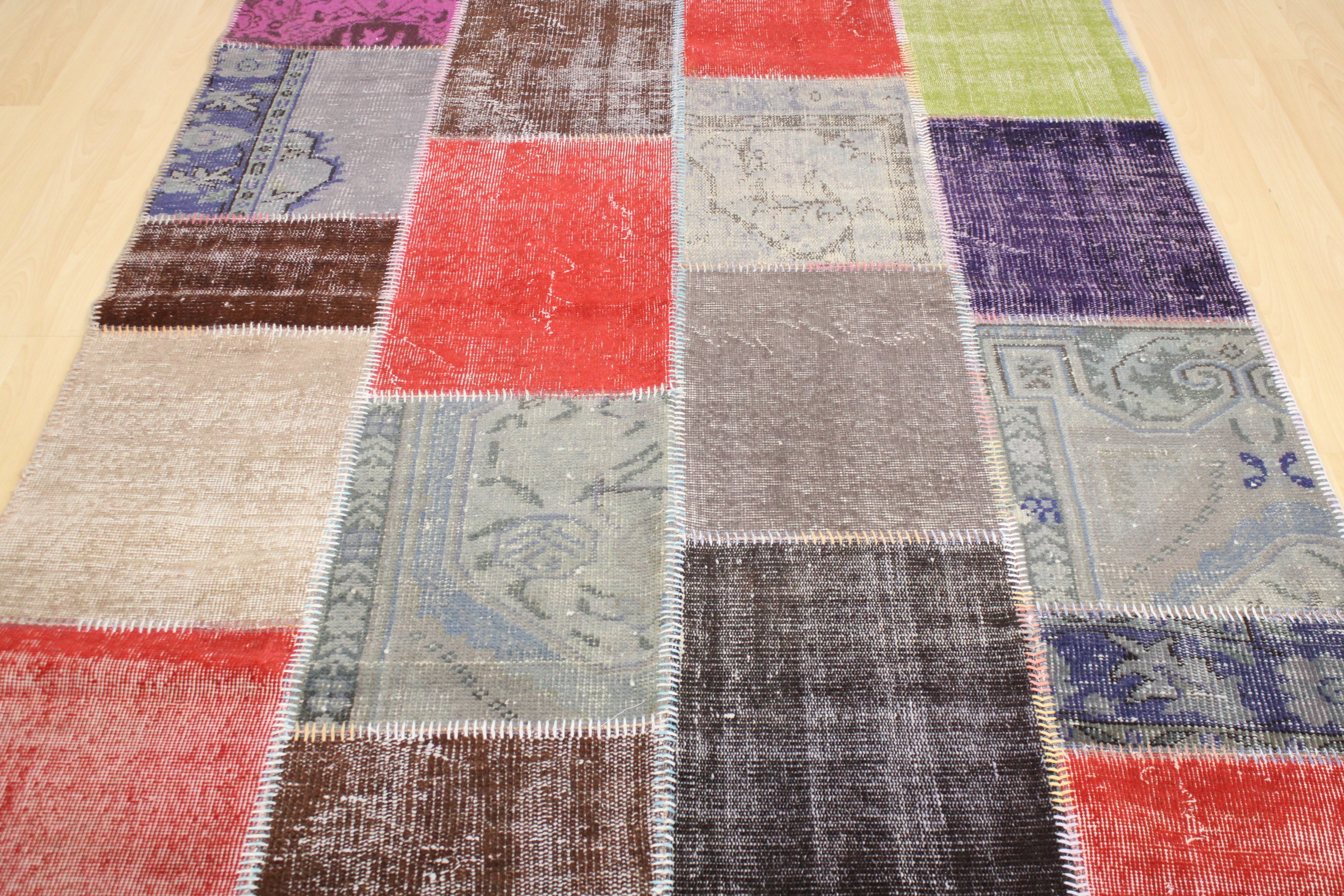 Turkish Patchwork Hand-Knotted Wool Rug