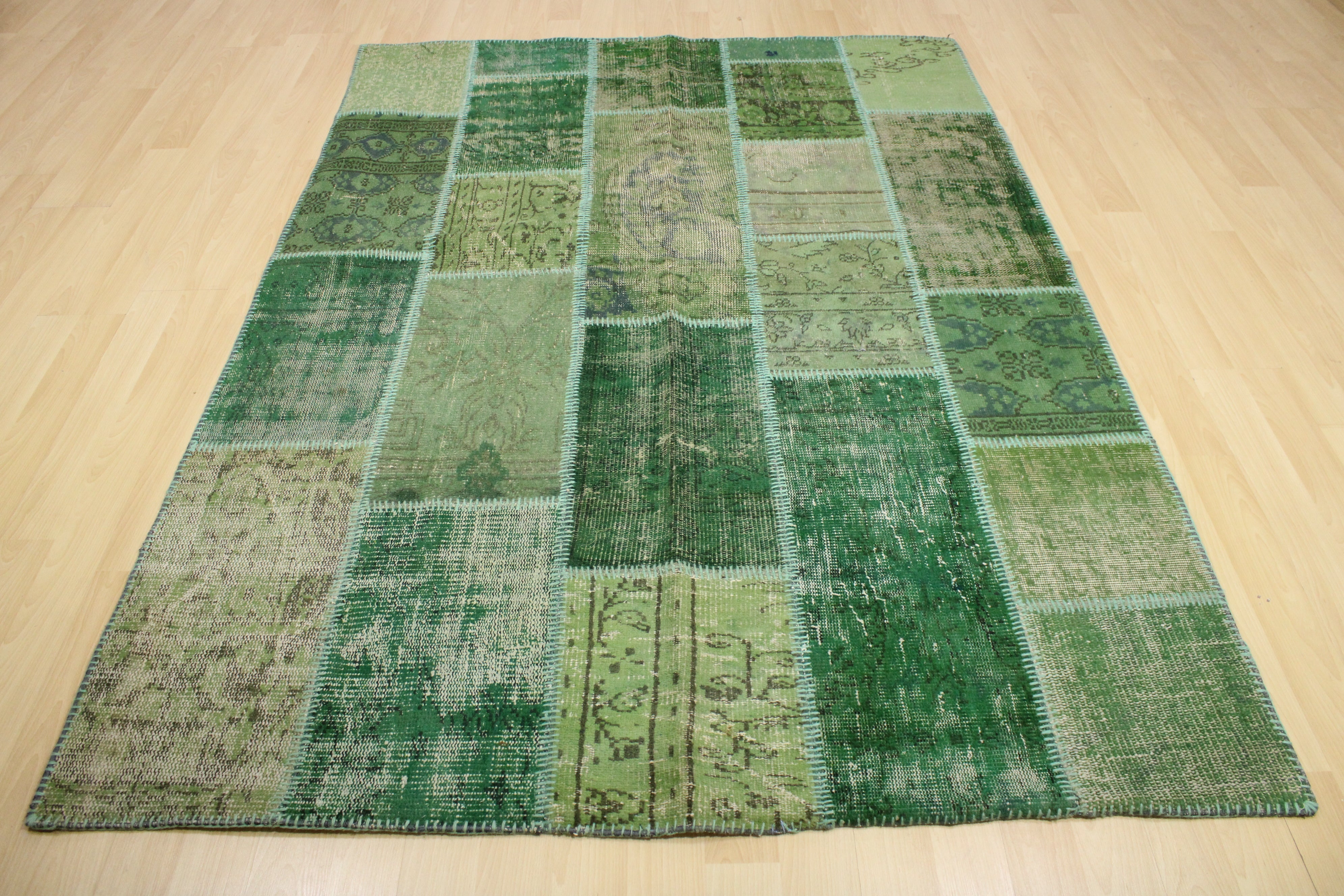 Turkish Patchwork Hand-Knotted Wool Rug