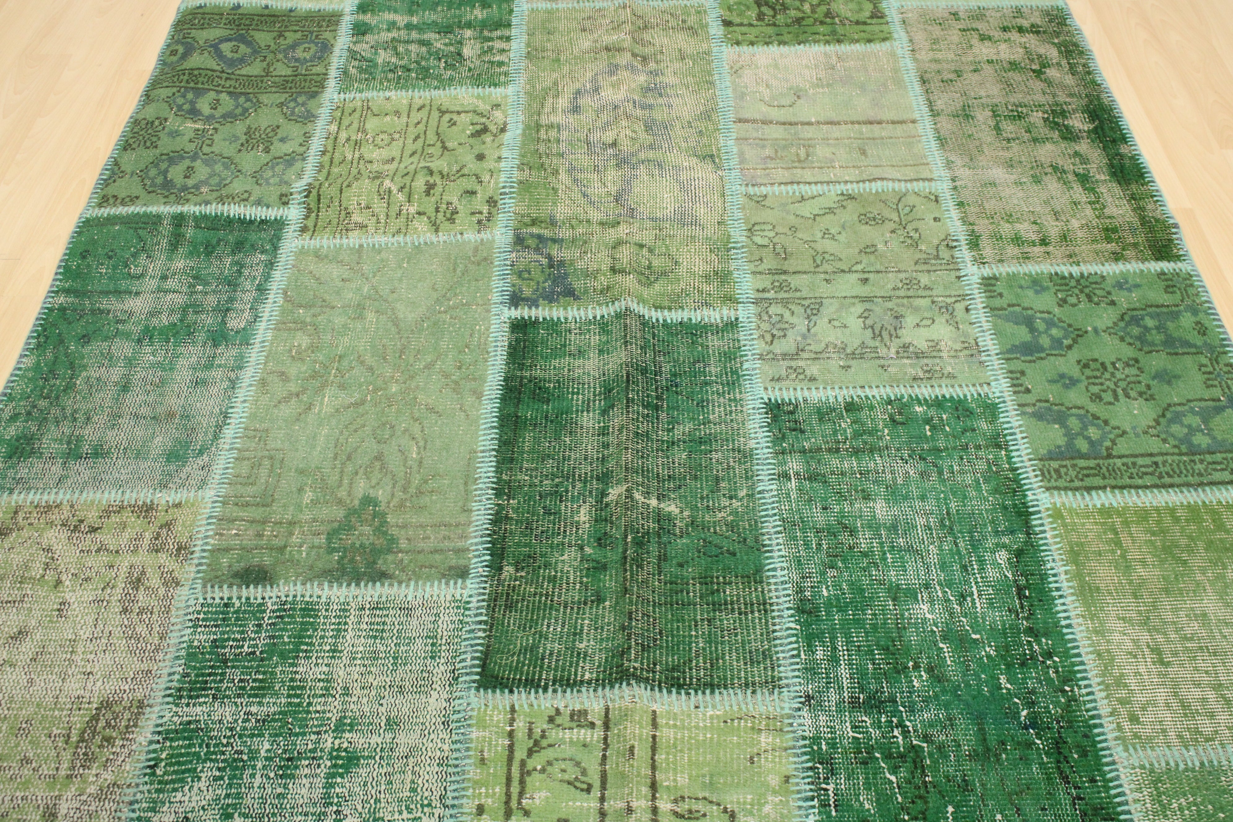 Turkish Patchwork Hand-Knotted Wool Rug