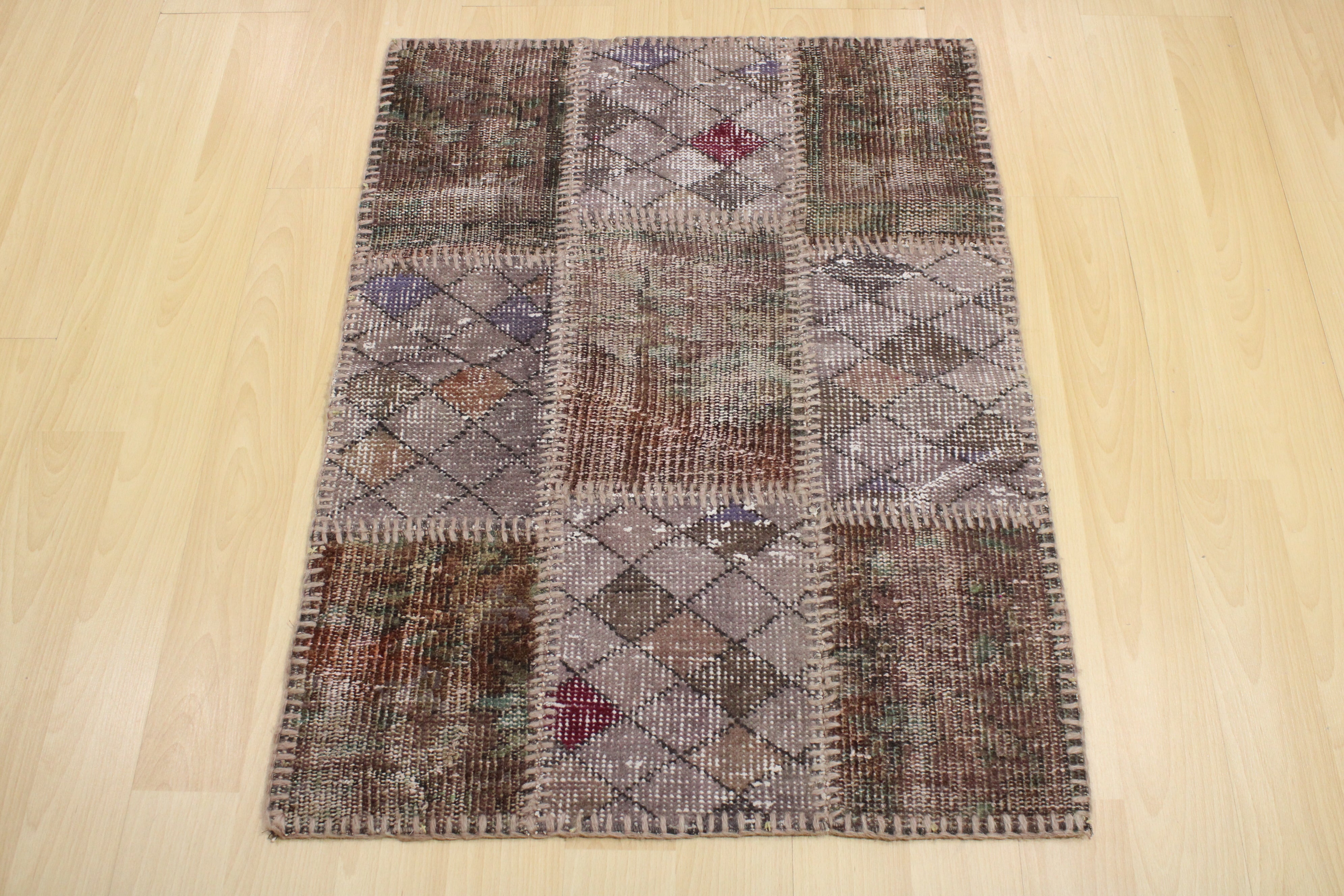 Turkish Patchwork Hand-Knotted Wool Rug