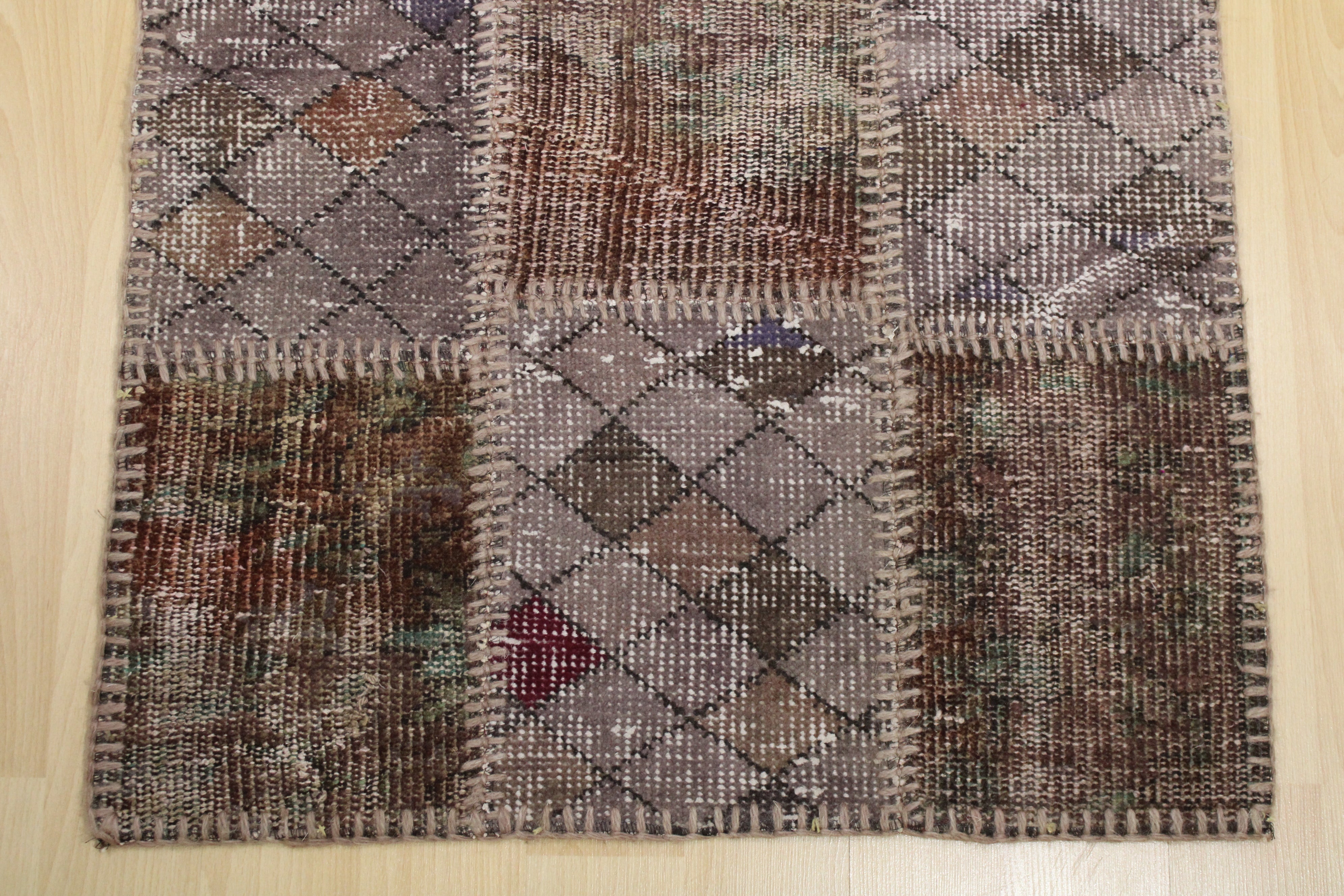 Turkish Patchwork Hand-Knotted Wool Rug