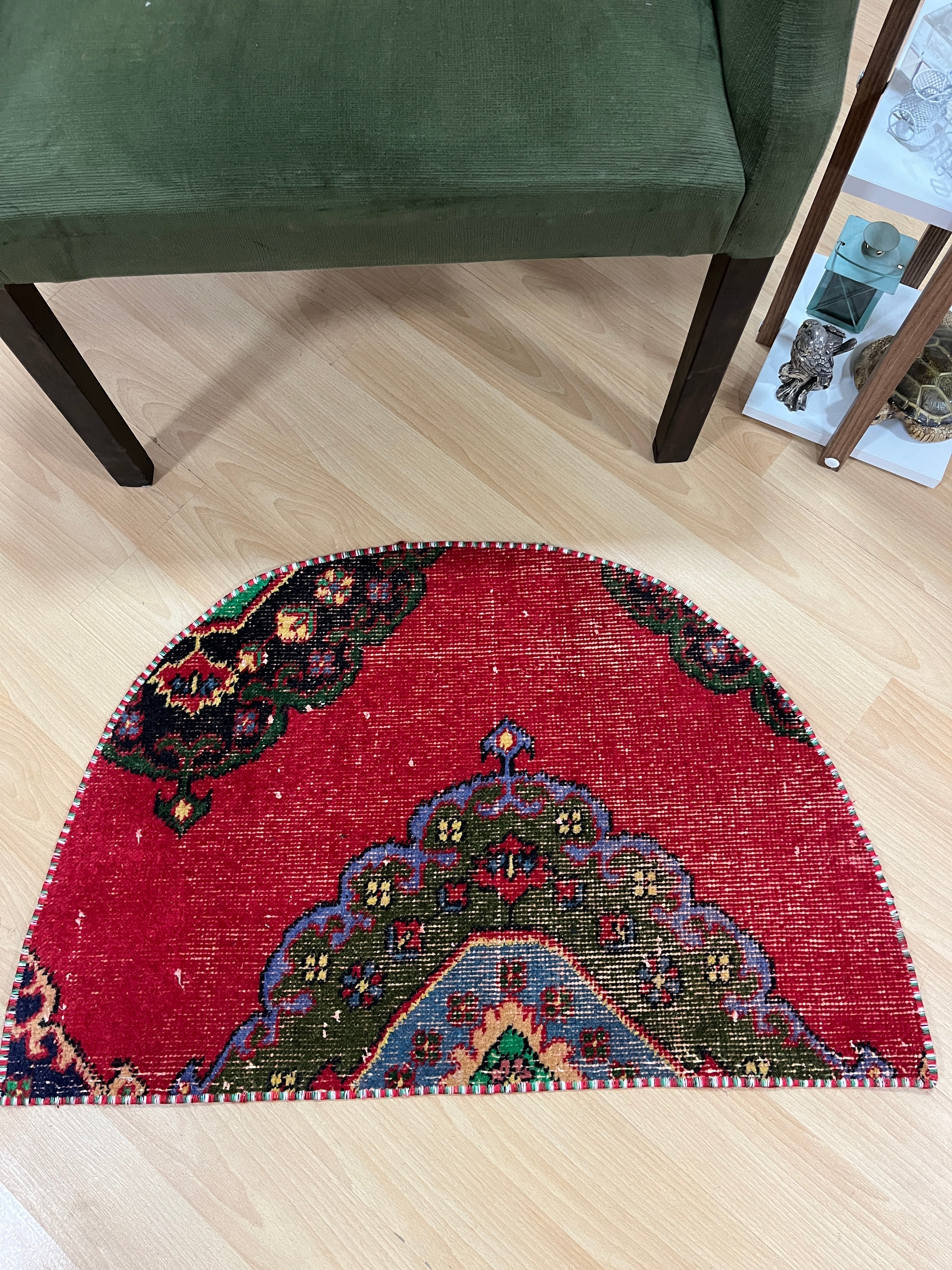 Turkish Vintage Hand-Knotted Wool Doormat Rug