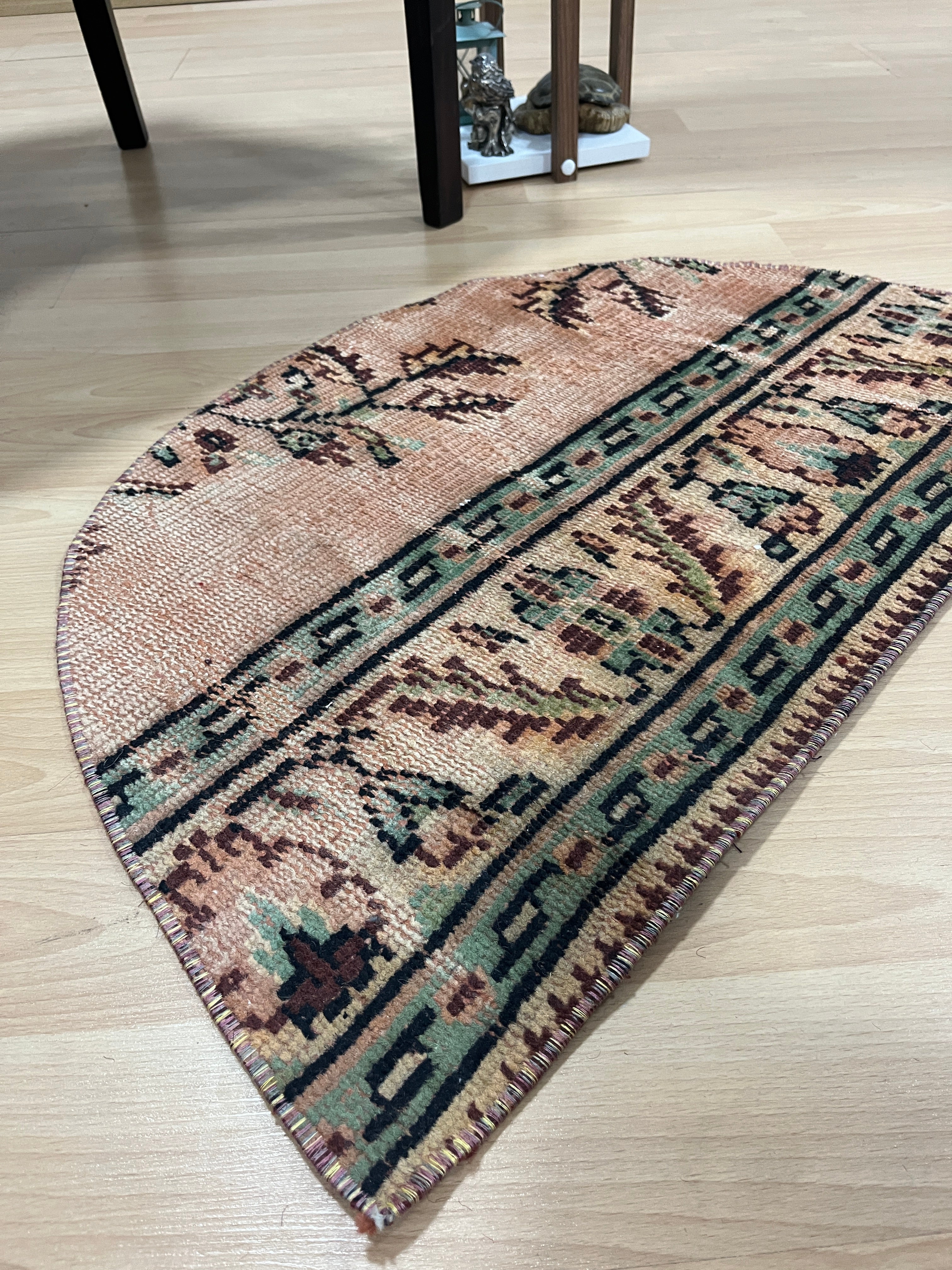 Turkish Vintage Hand-Knotted Wool Doormat Rug